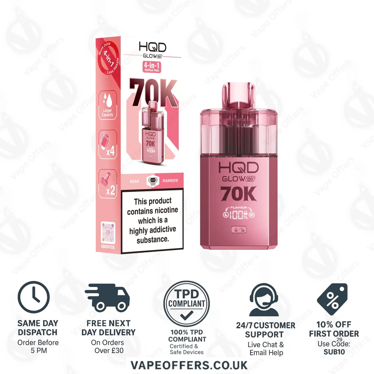 HQD Glow Air 70K Prefilled Pod Kit Bear and Rainbow
