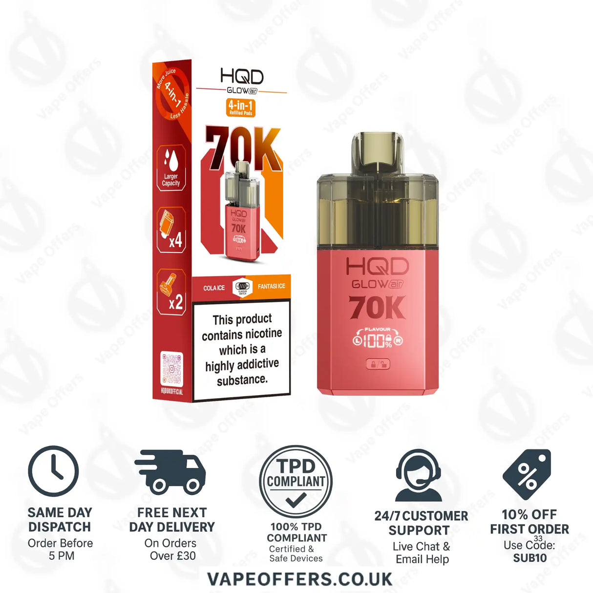 HQD Glow Air 70K Prefilled Pod Kit Cola Ice and Fantasy Ice