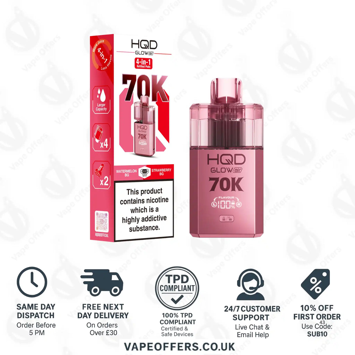 HQD Glow Air 70K Prefilled Pod Kit Watermelon BG and Strawberry BG