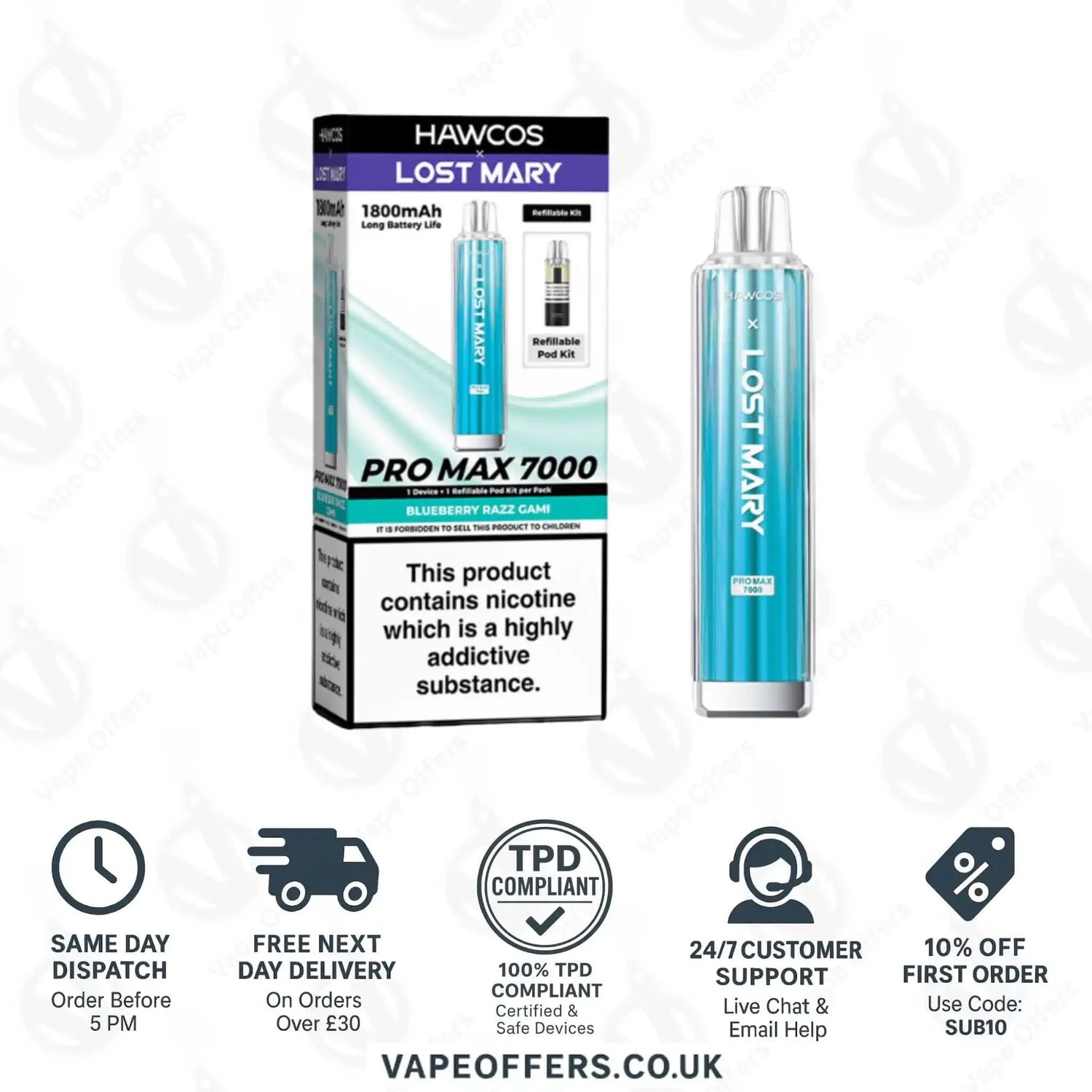 Hawcos X Lost Mary Pro Max 7000 Vape Kit Blueberry Razz Gami