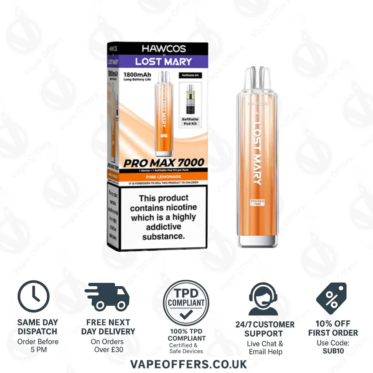 Hawcos X Lost Mary Pro Max 7000 Vape Kit Pink Lemonade