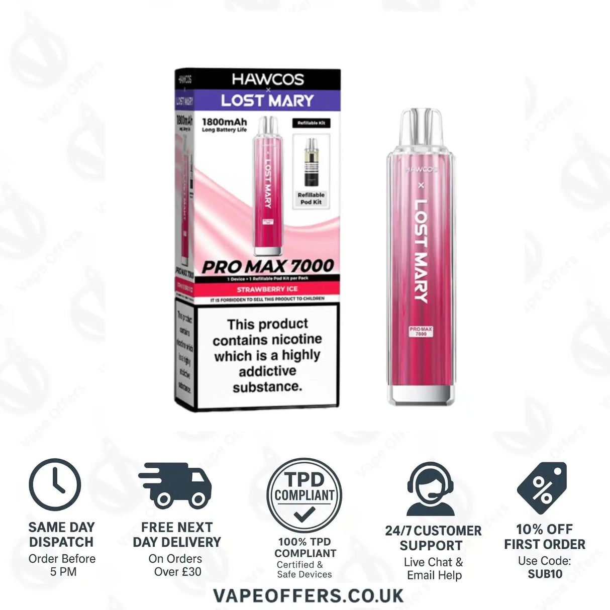 Hawcos X Lost Mary Pro Max 7000 Vape Kit Strawberry Ice