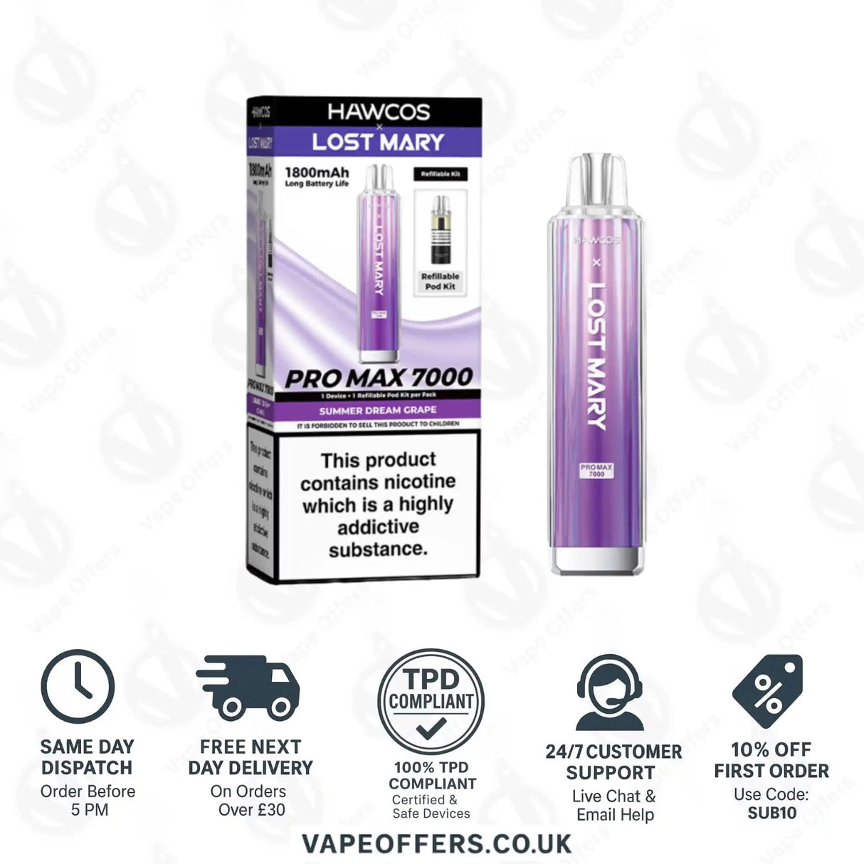 Hawcos X Lost Mary Pro Max 7000 Vape Kit Summer Dream Grape