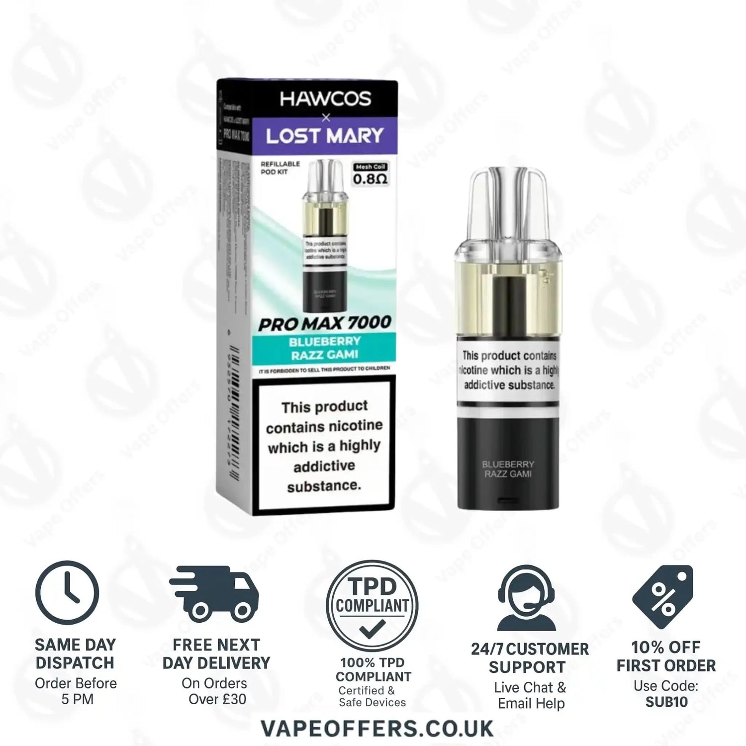 Hawcos X Lost Mary Pro Max 7000 Vape Pod Blueberry Razz Gami