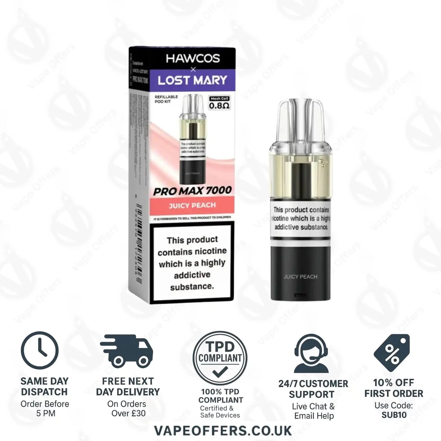 Hawcos X Lost Mary Pro Max 7000 Vape Pod Juicy Peach