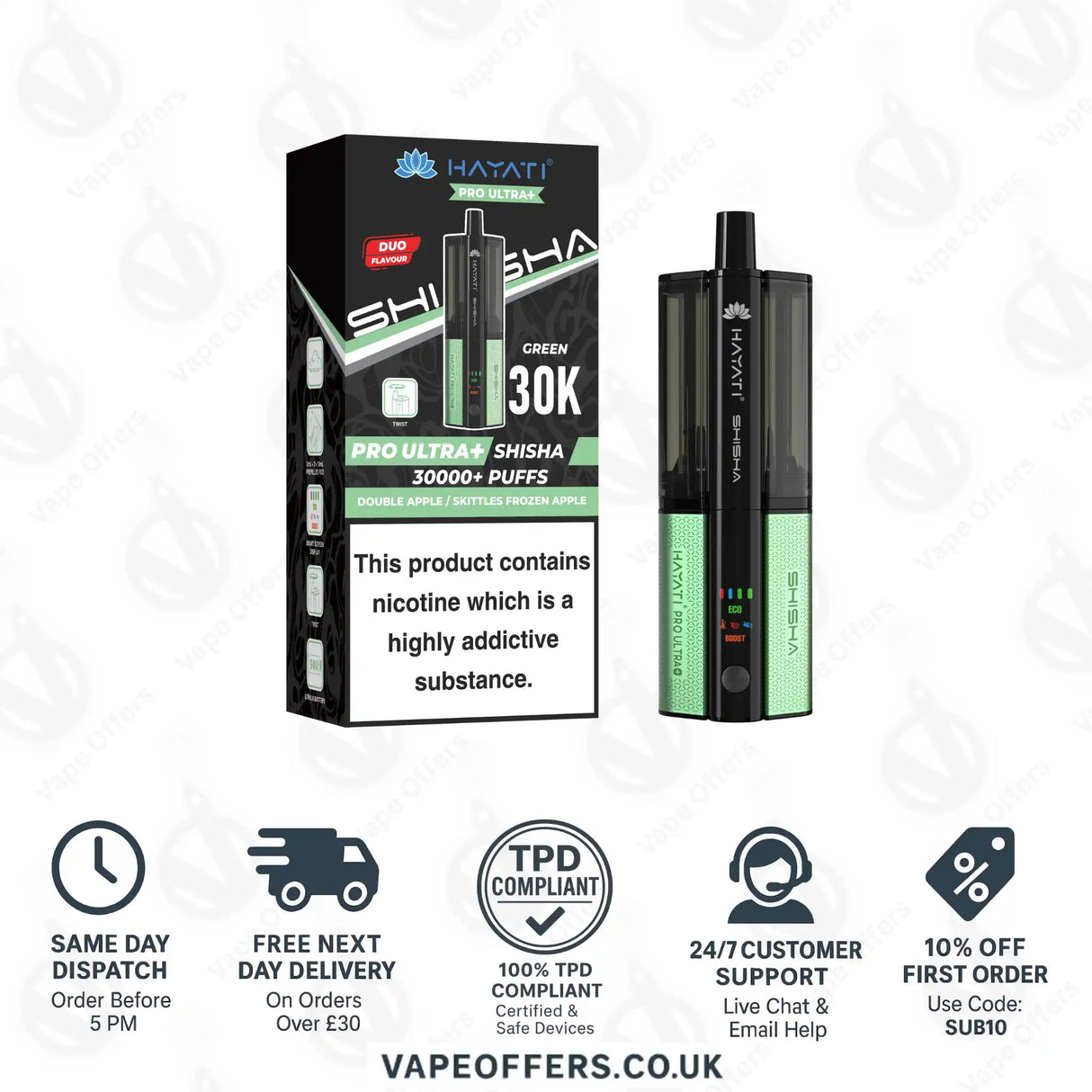 Hayati Pro Ultra Plus Shisha 30K Double Apple and Skittles Frozen Apple Prefilled Pod Kit