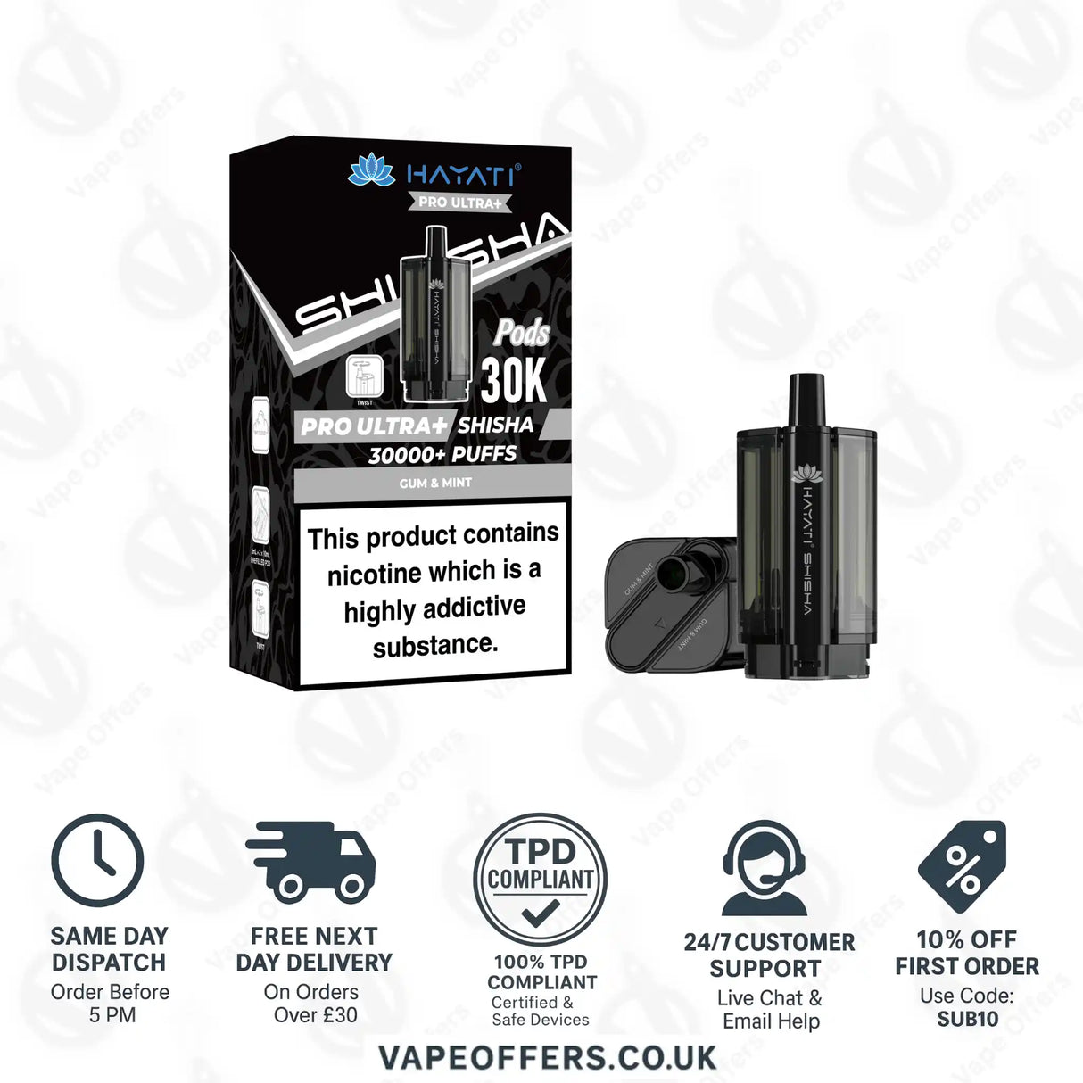 Hayati Pro Ultra Plus Shisha 30K Gum & Mint Prefilled Pod
