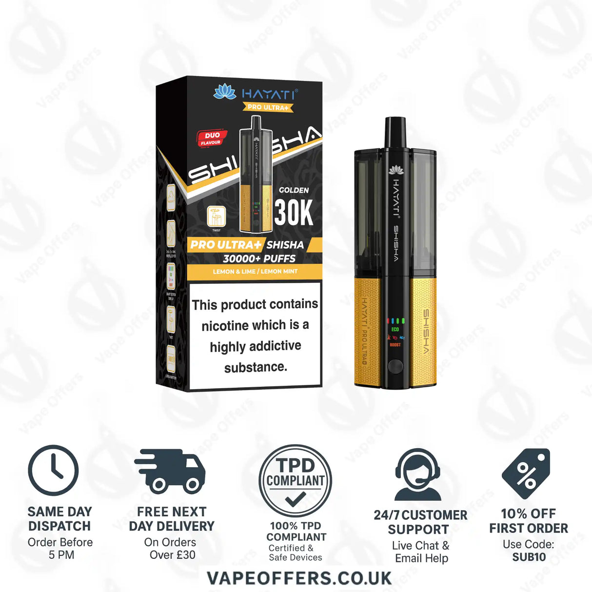 Hayati Pro Ultra Plus Shisha 30K Lemon Lime and Lemon Mint Prefilled Pod Kit