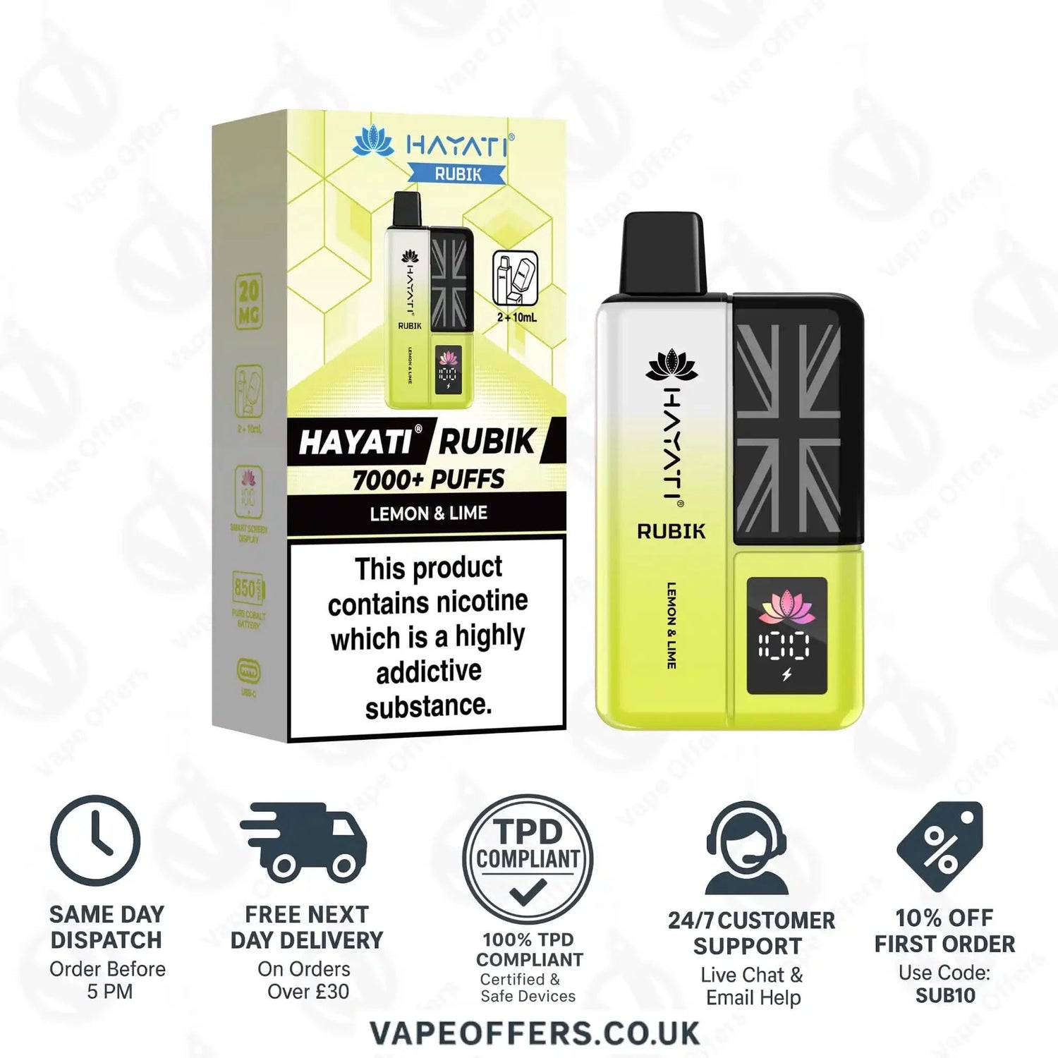 Hayati Rubik 7K Puffs Vape Pod Kit Lemon & Lime