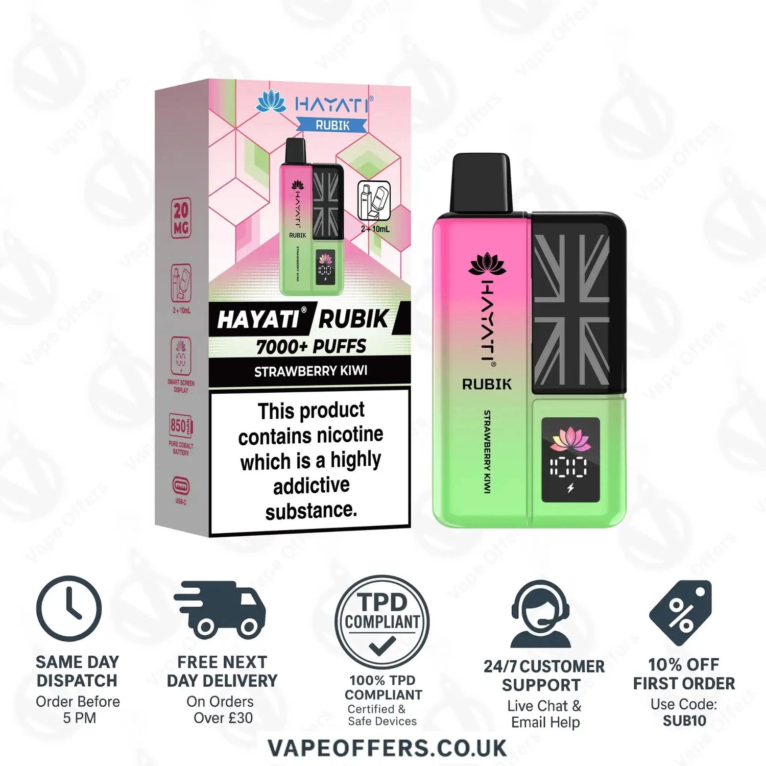 Hayati Rubik 7K Puffs Vape Pod Kit Strawberry Kiwi