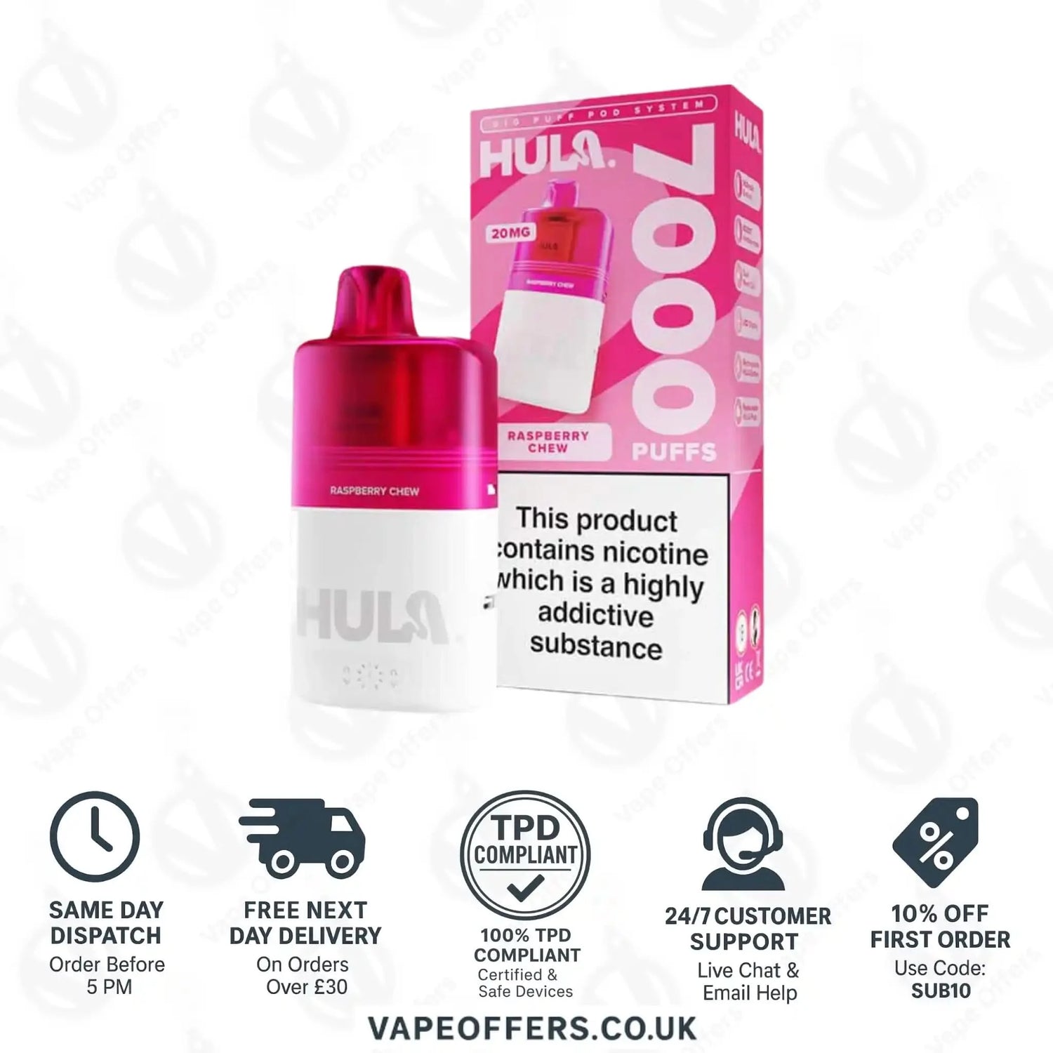 Hula 7000 Big Puff Prefilled Pod Kit Raspberry Chew