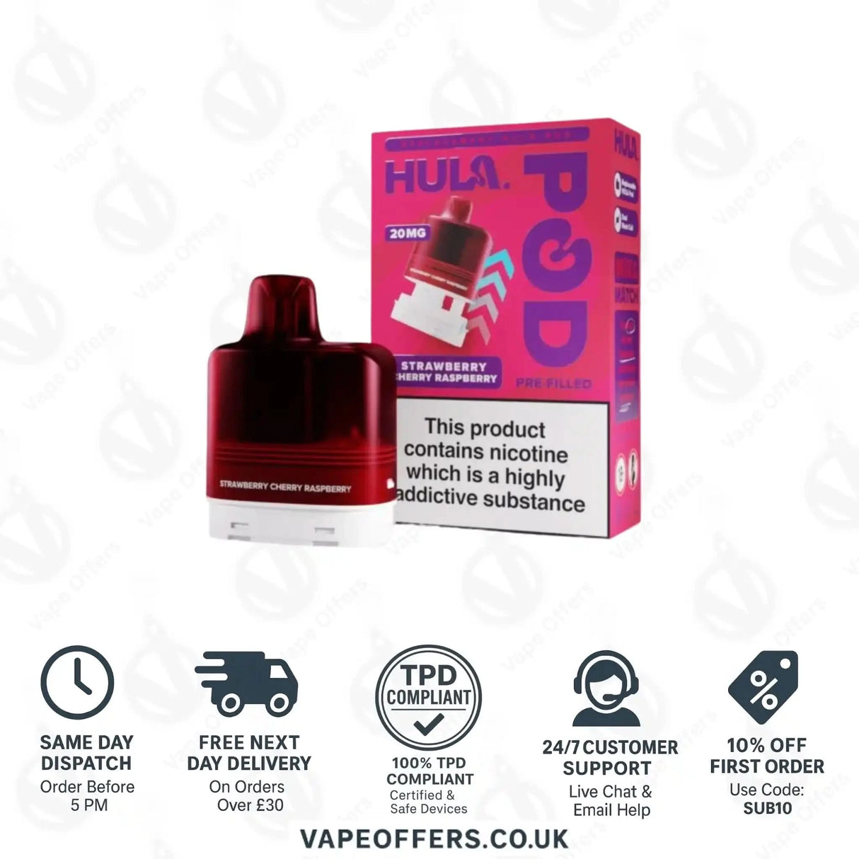 Hula 7000 Big Puff Prefilled Pod Straw Cherry Raspberry