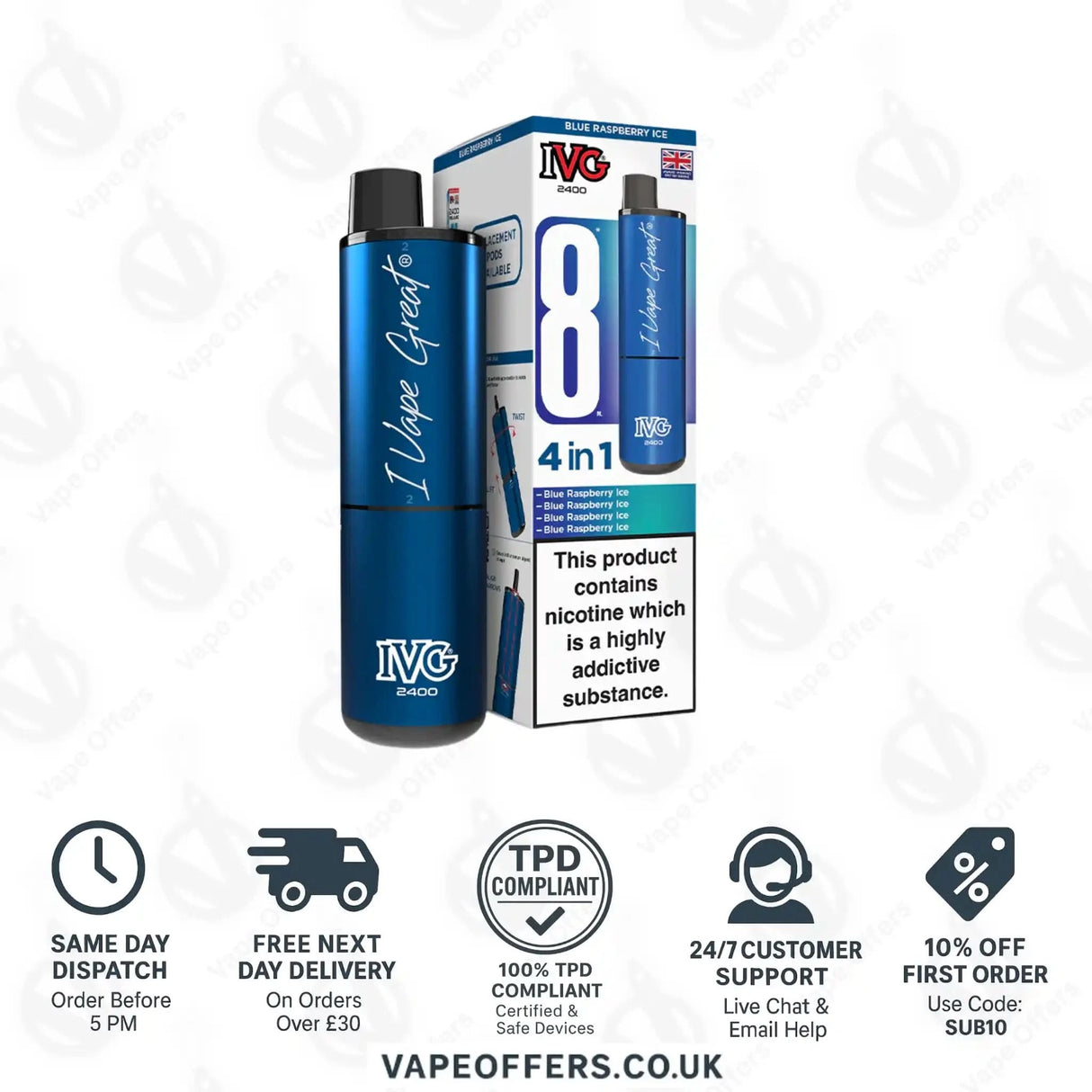 IVG 2400 4 in 1 Prefilled Pod Kit Blue Raspberry Ice