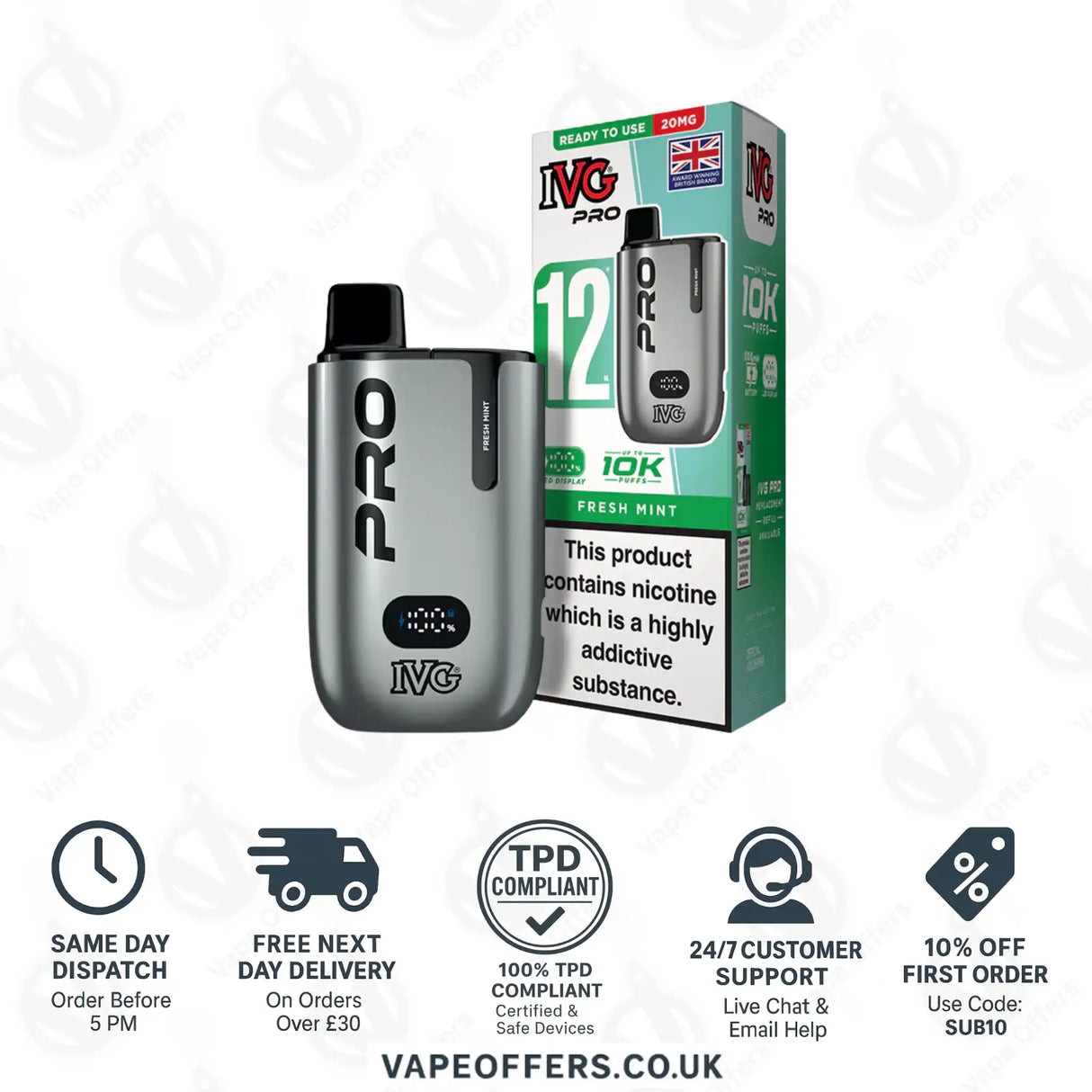 IVG Pro 12 Prefilled Pod Vape Kit Fresh Mint