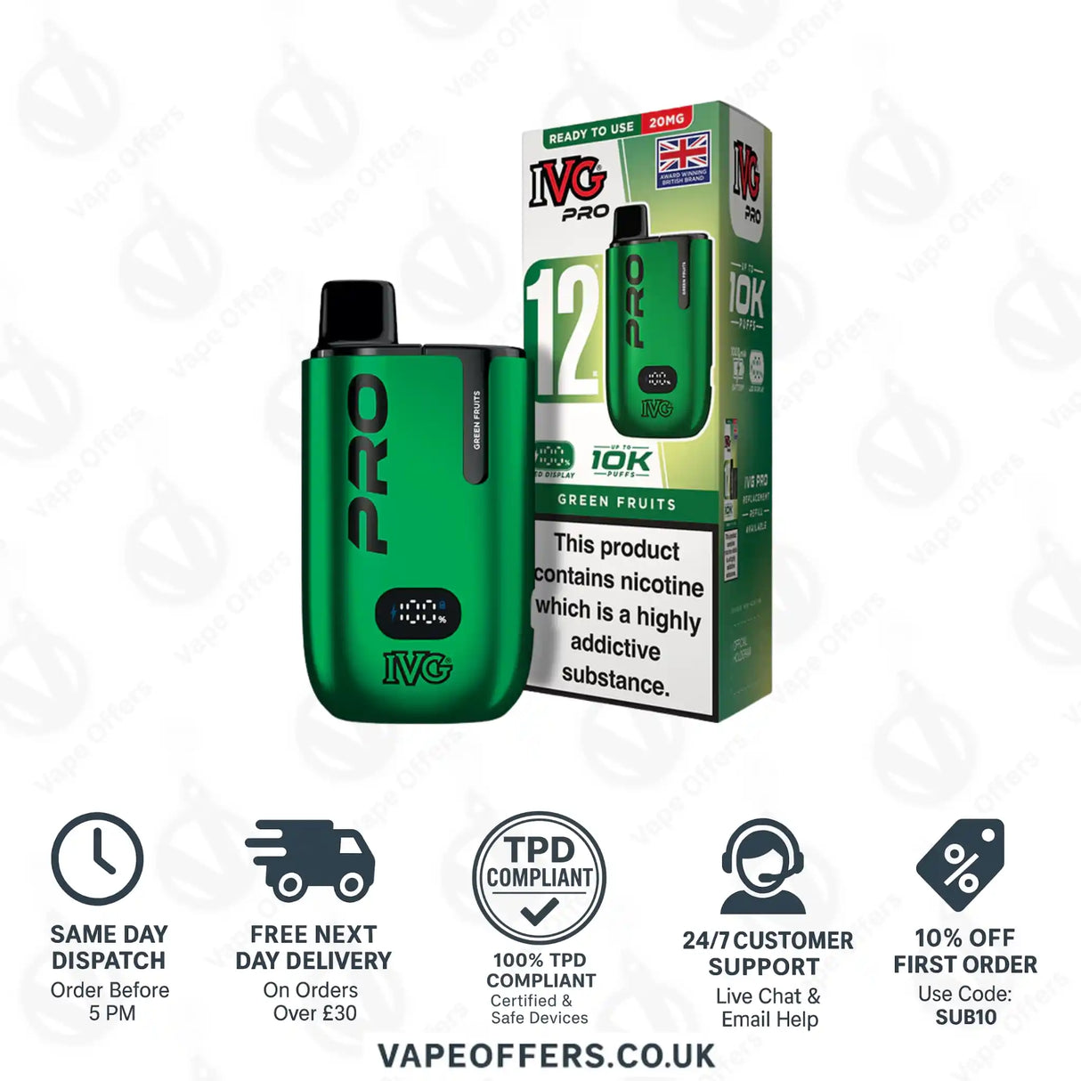 IVG Pro 12 Prefilled Pod Vape Kit Green Fruits