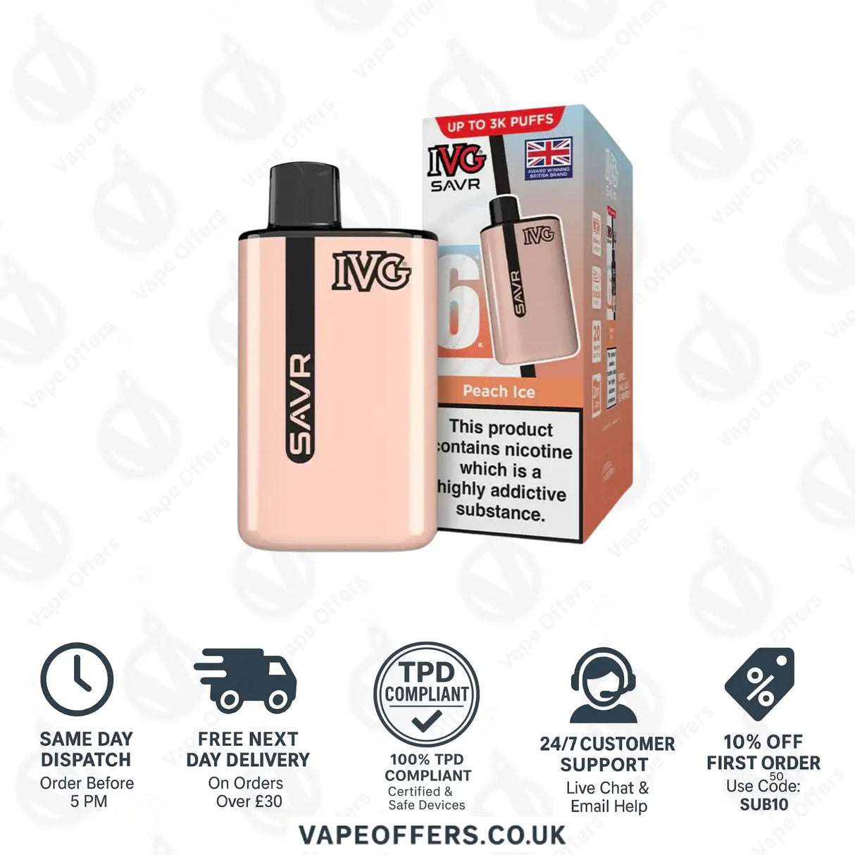 IVG SAVR 3K Prefilled Pod Kit Peach Ice