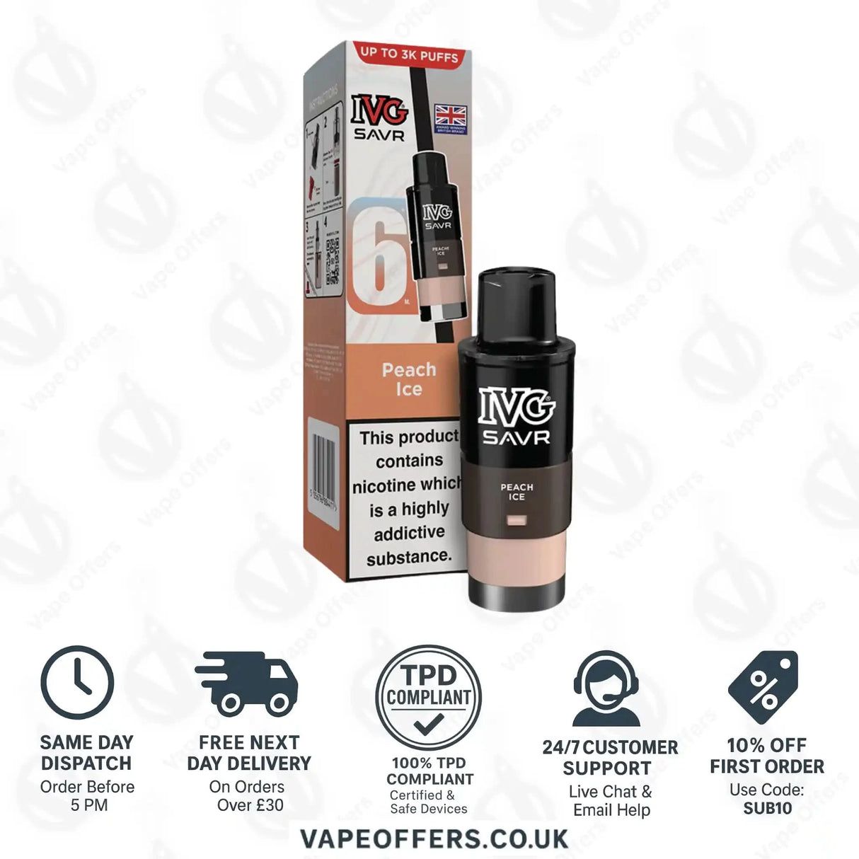 IVG Savr 3000 Prefilled Pods Peach Ice