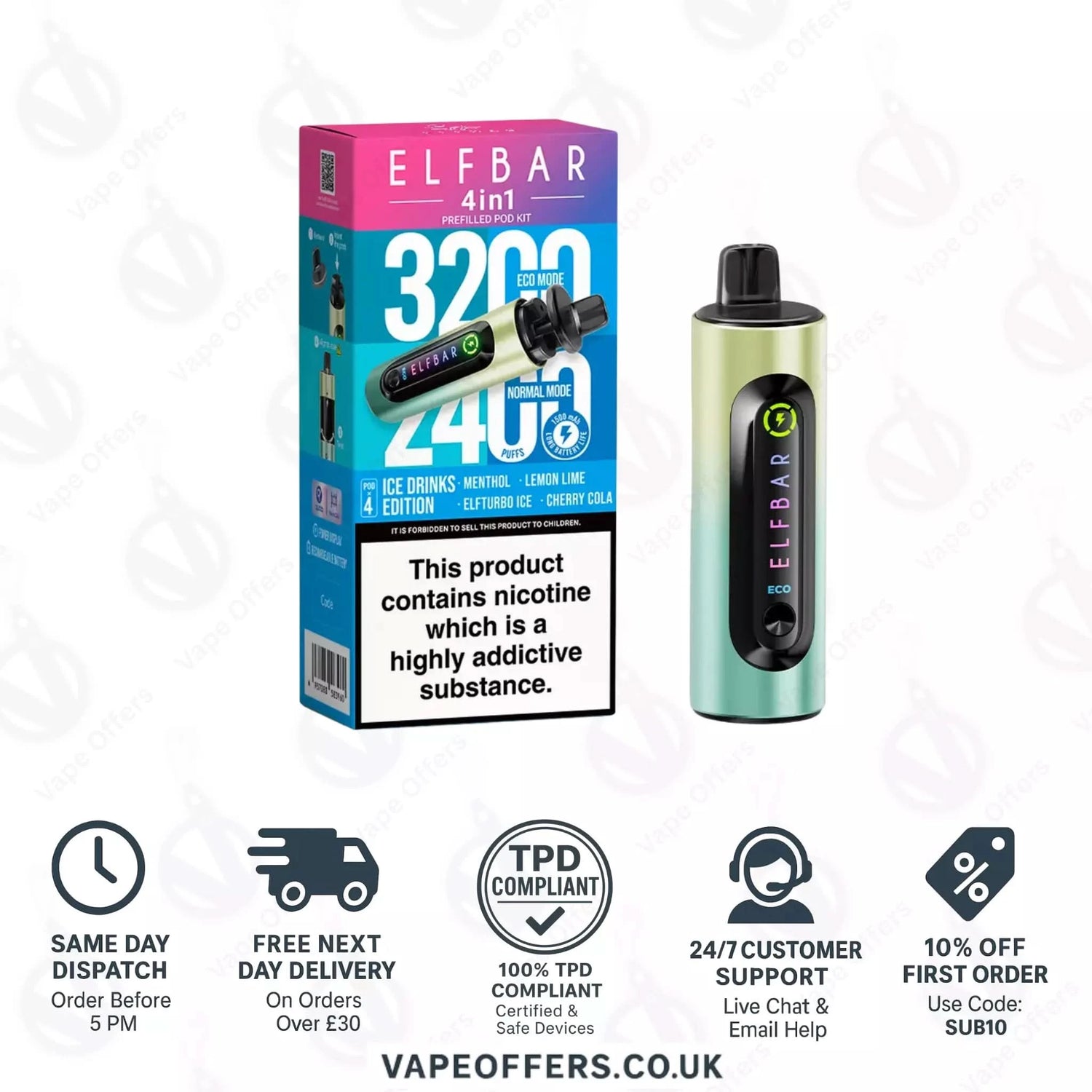 Ice Drinks Edition Elf Bar 4 in 1 3200 Puffs Prefilled Pod Kit