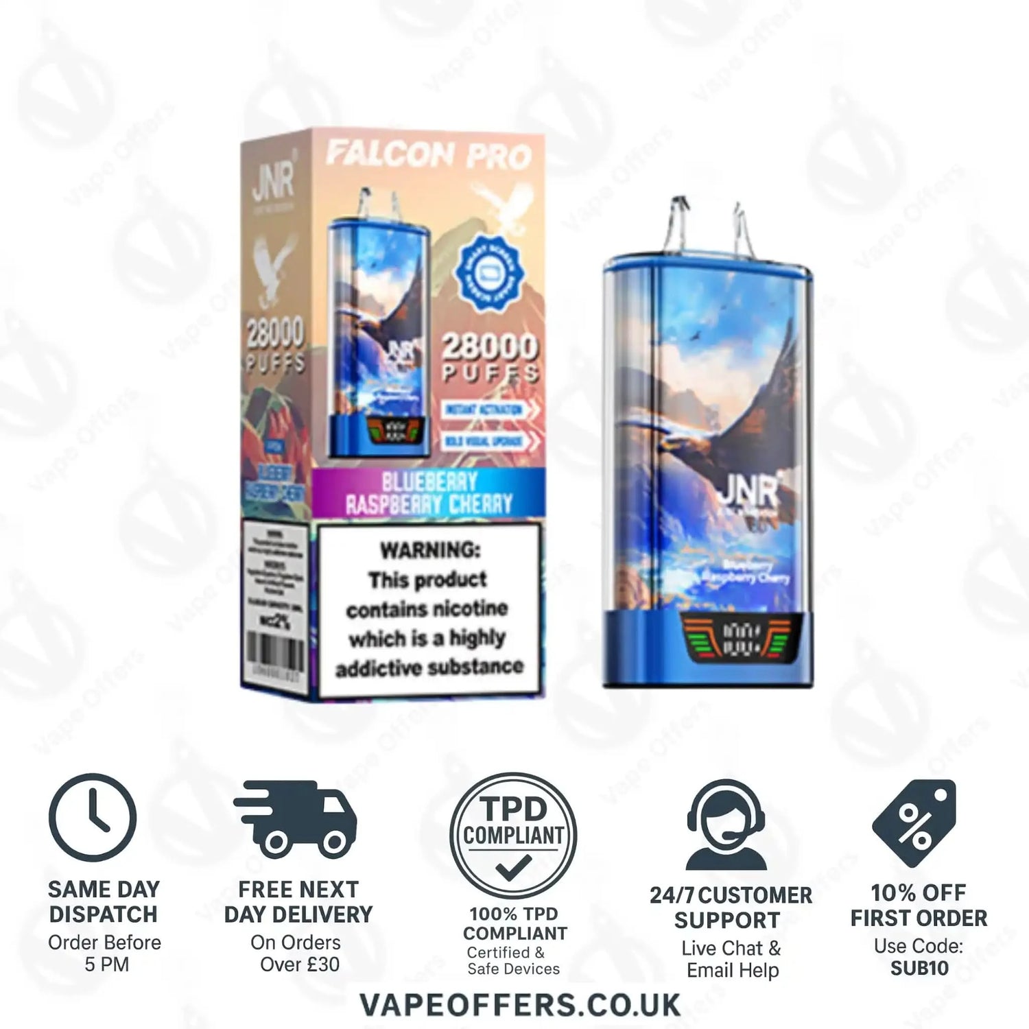 JNR Falcon Pro 28K Prefilled Vape Kit Blueberry Raspberry Cherry