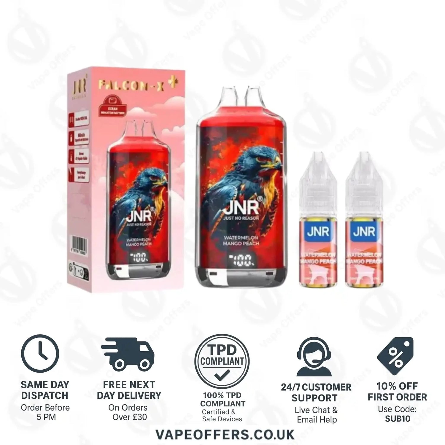JNR Falcon X Plus 28K Prefilled Vape Kit Watermelon Mango Peach