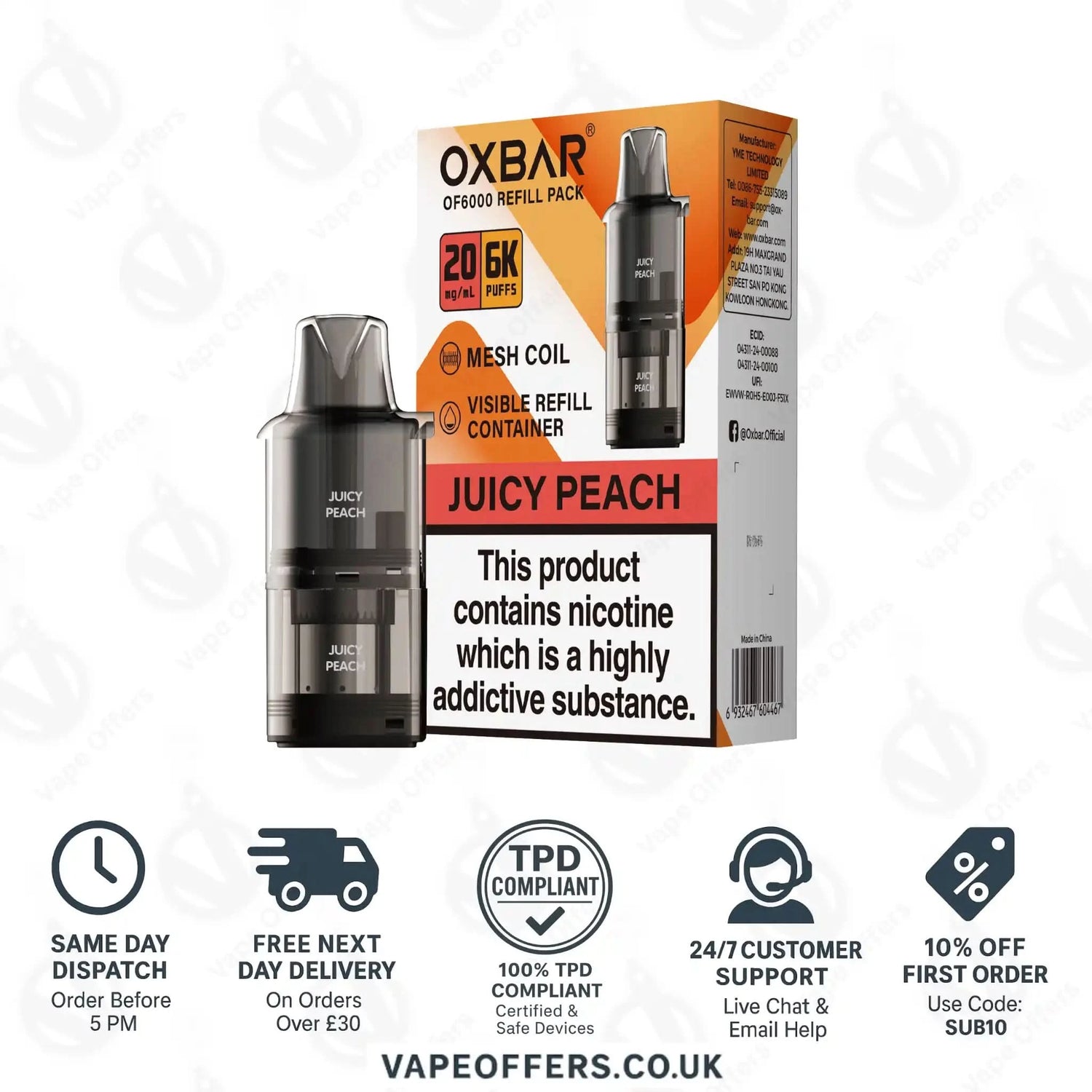 Juicy Peach OXBAR OF 6000 Prefilled Pod