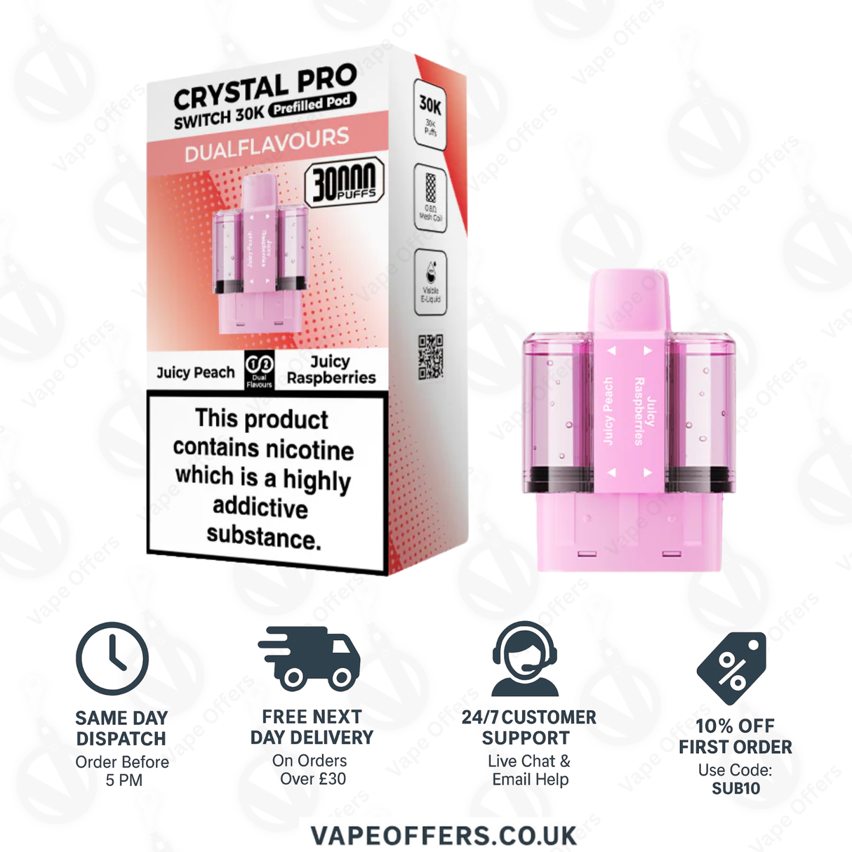 Crystal Pro Switch 30k Prefilled | Replacement Pods | 5 for £35