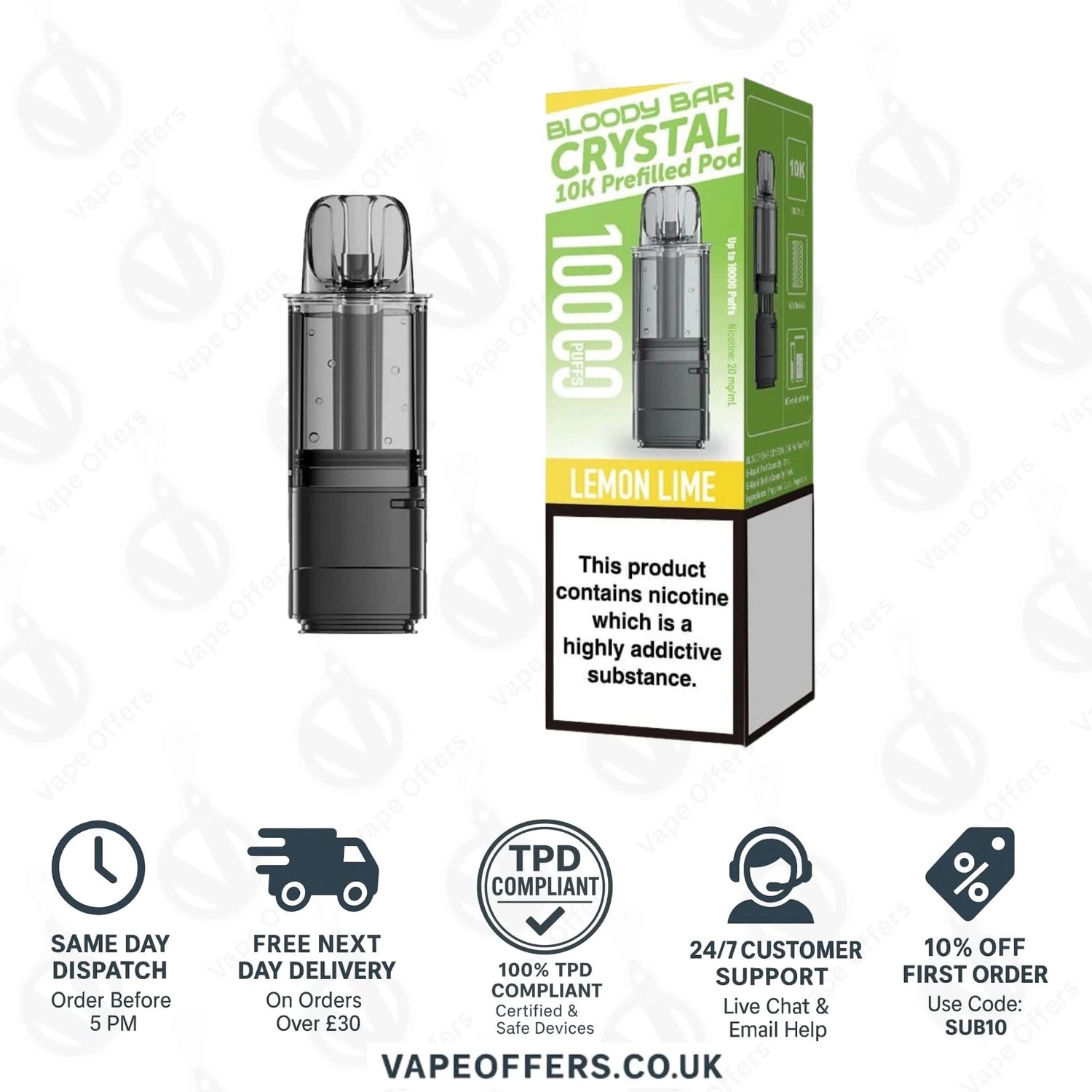 Lemon Lime Bloody Bar Crystal 10K Prefilled Pod