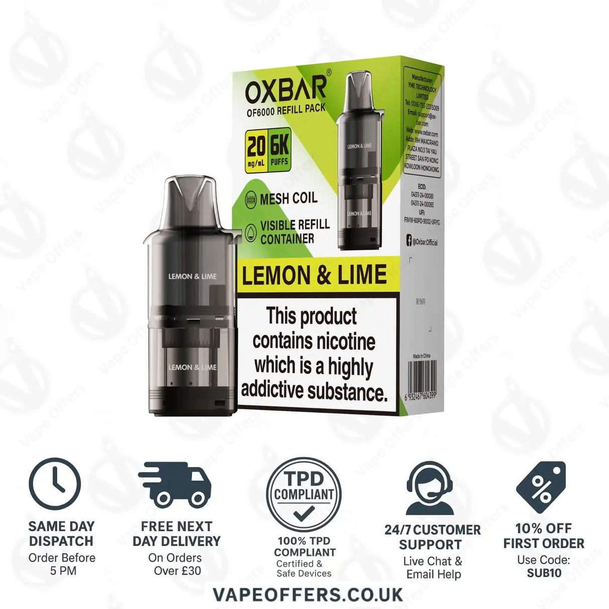 Lemon & Lime OXBAR OF 6000 Prefilled Pod