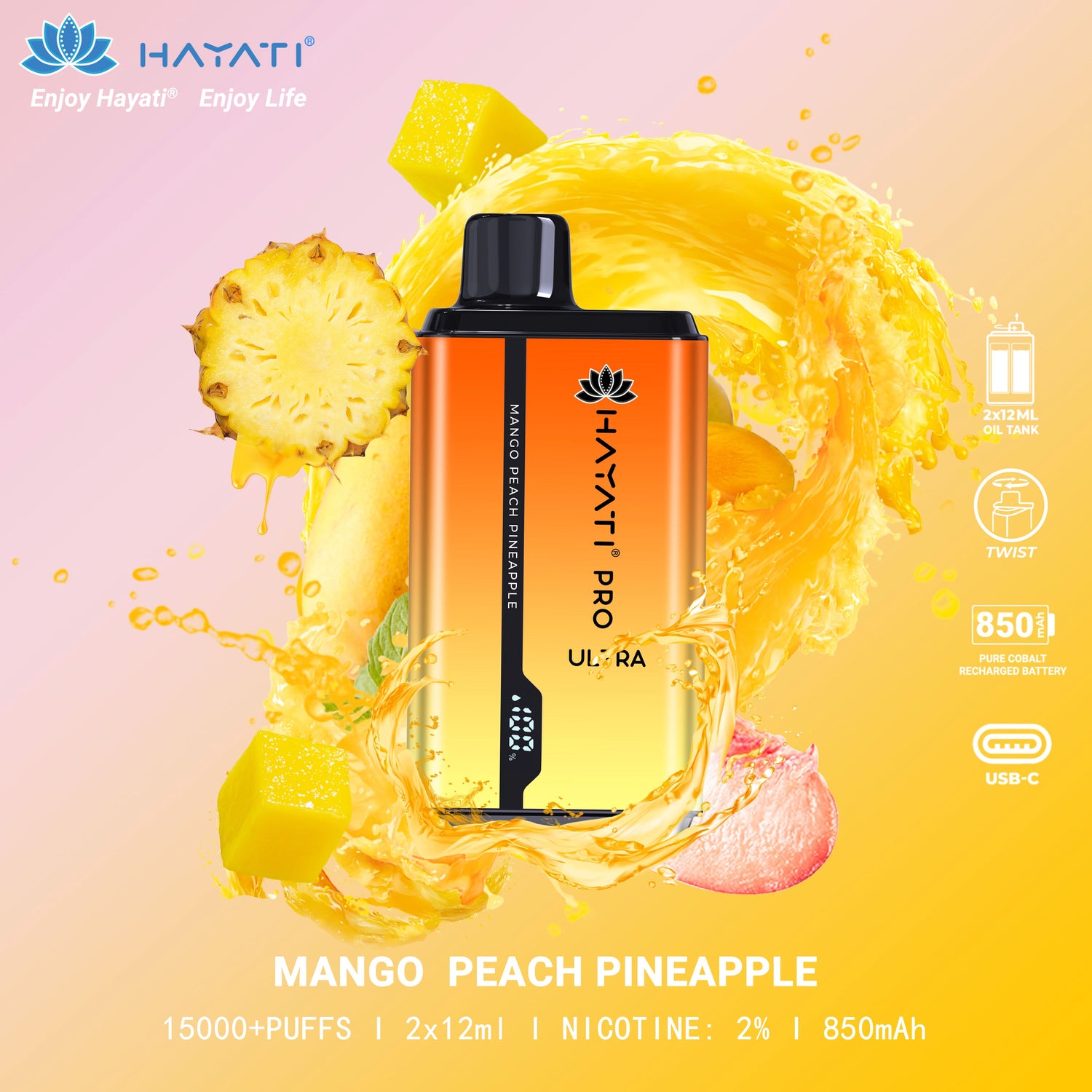Mango Peach Pineapple - Hayati Pro Ultra 15000 Puffs Vape