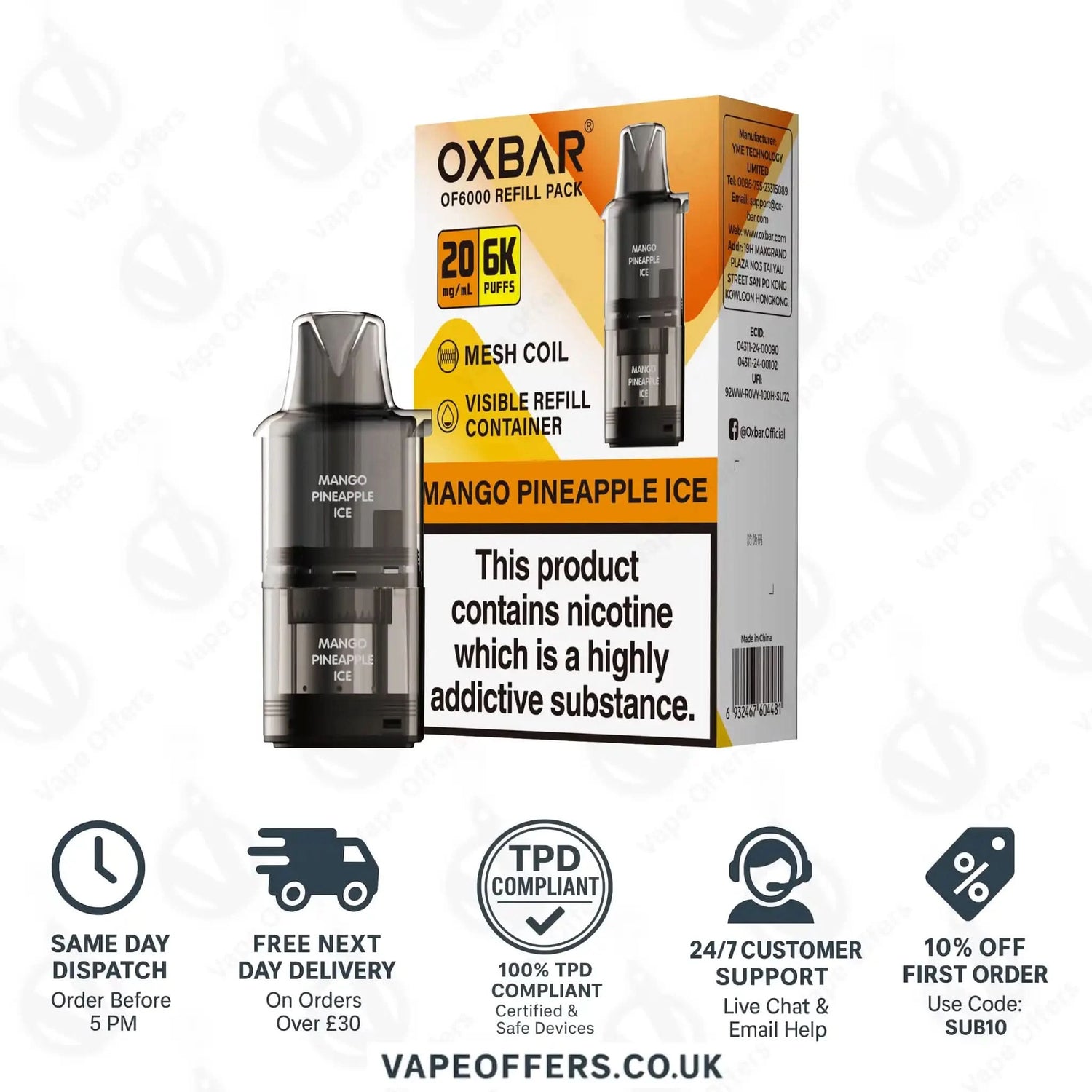 Mango Pineapple Ice OXBAR OF 6000 Pod