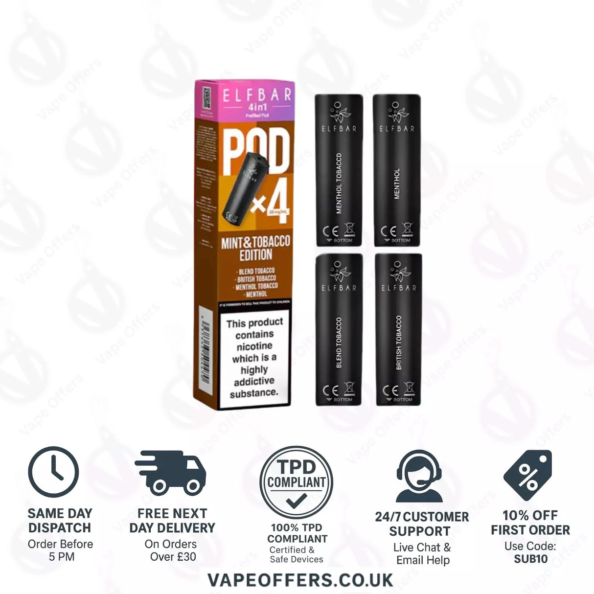 Mint & Tobacco Edition Elf Bar 4 in 1 3200 Puffs Prefilled Pods