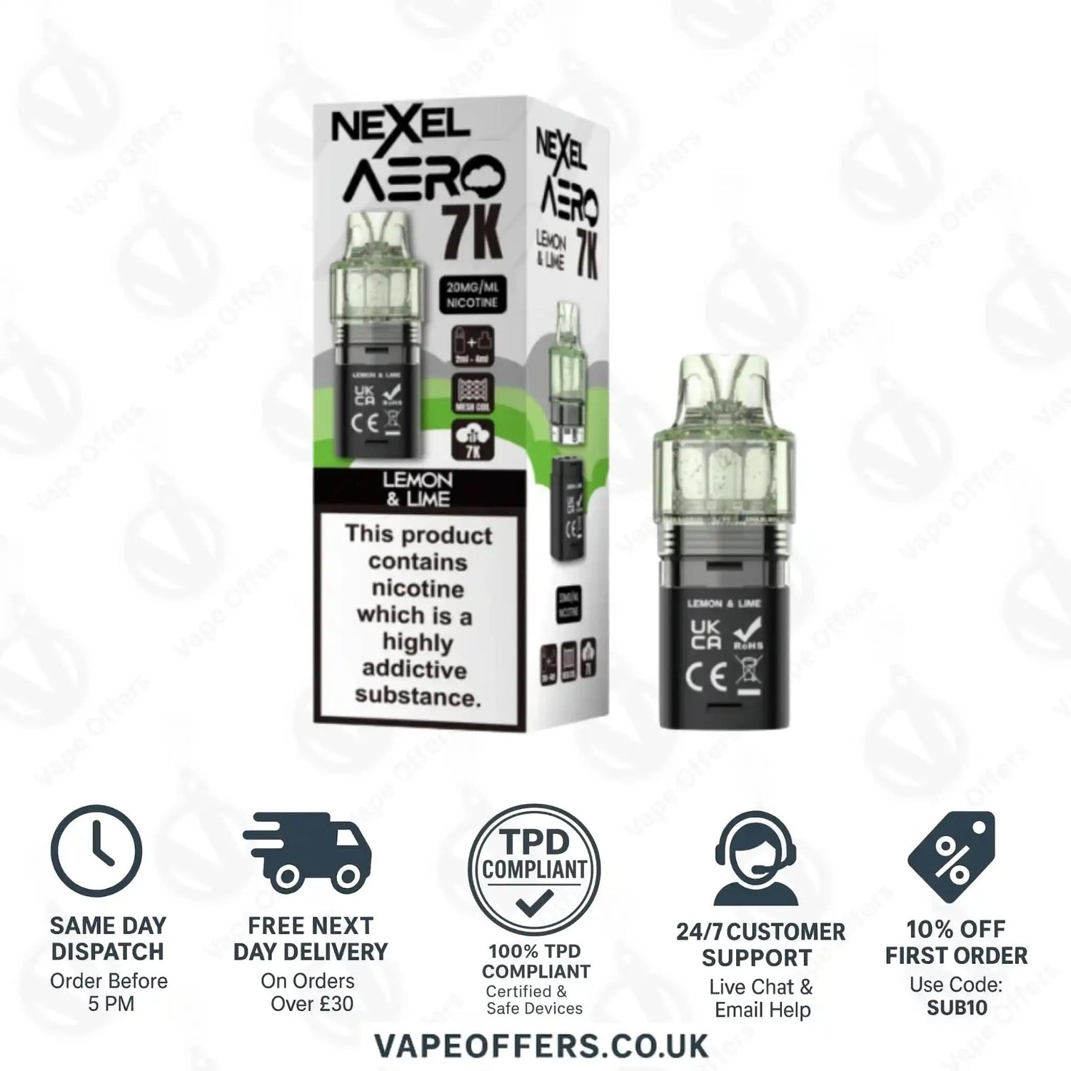 Nexel Aero 7K Prefilled Pods Lemon Lime