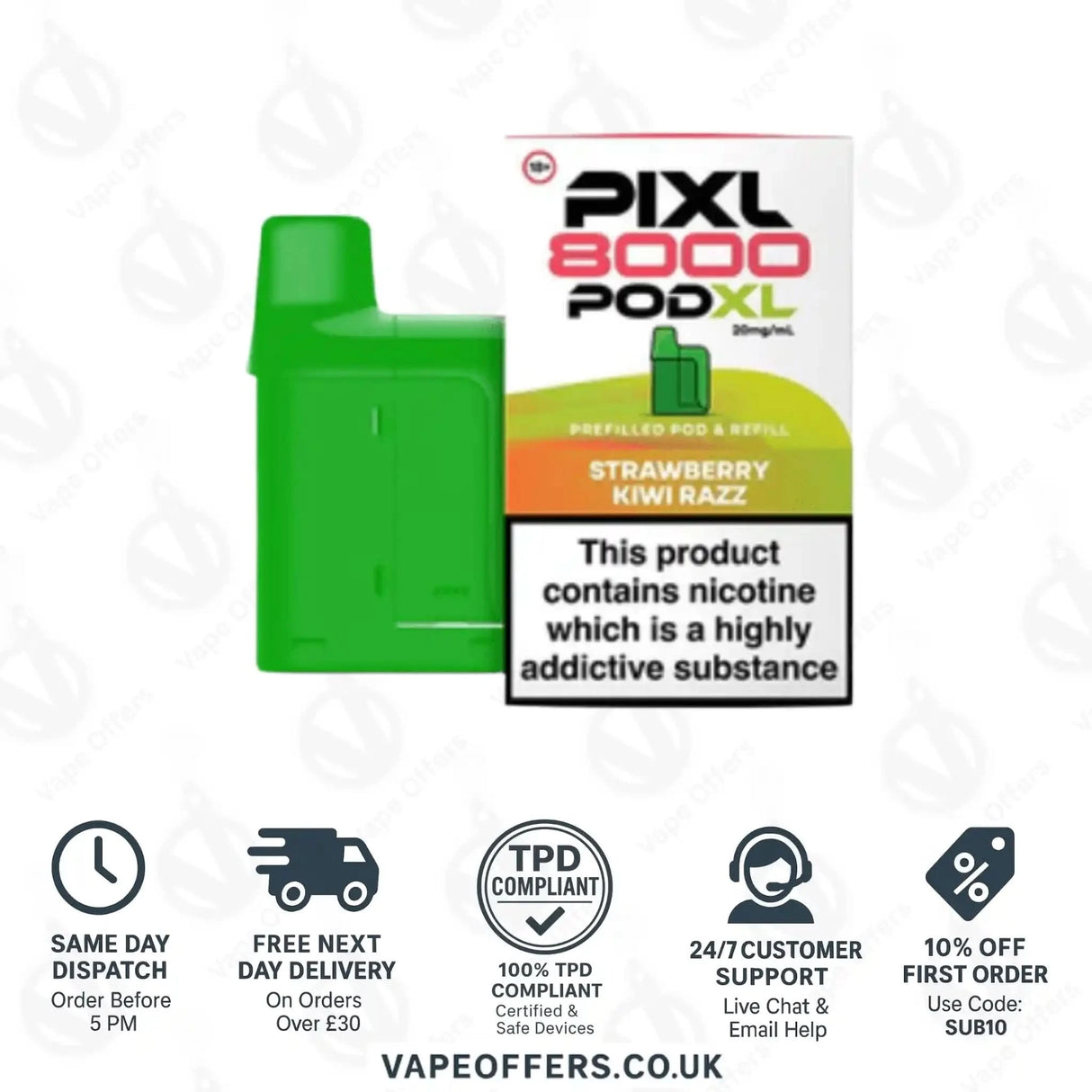 PIXL 8000 Prefilled Vape Pod Strawberry Kiwi Razz