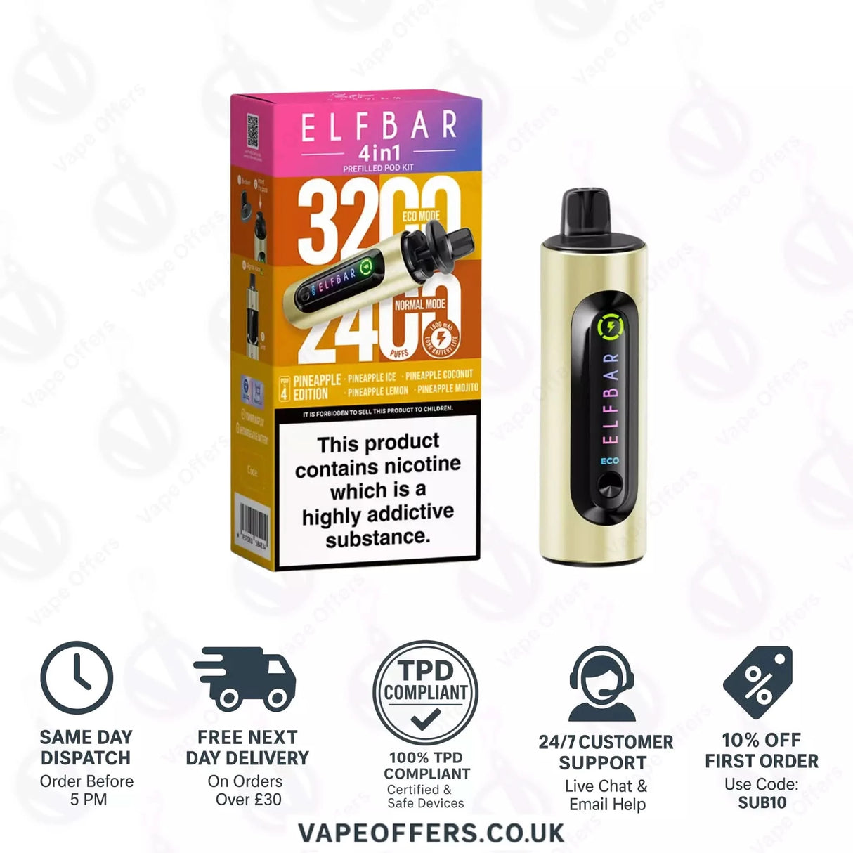 Pineapple Edition Elf Bar 4 in 1 3200 Puffs Prefilled Pod Kit