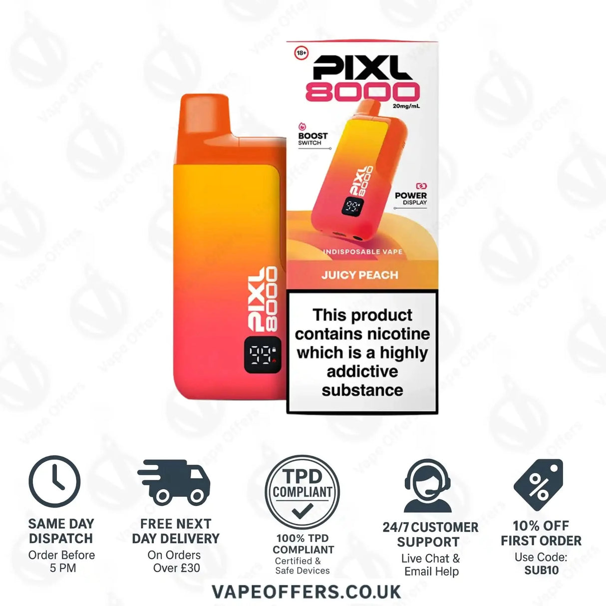 Pixl 8000 Puffs Vape Kit Juicy Peach