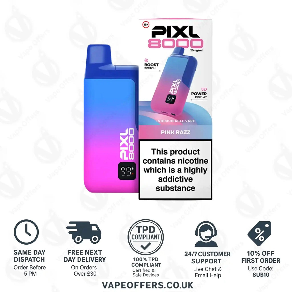 Pixl 8000 Puffs Vape Kit Pink Razz