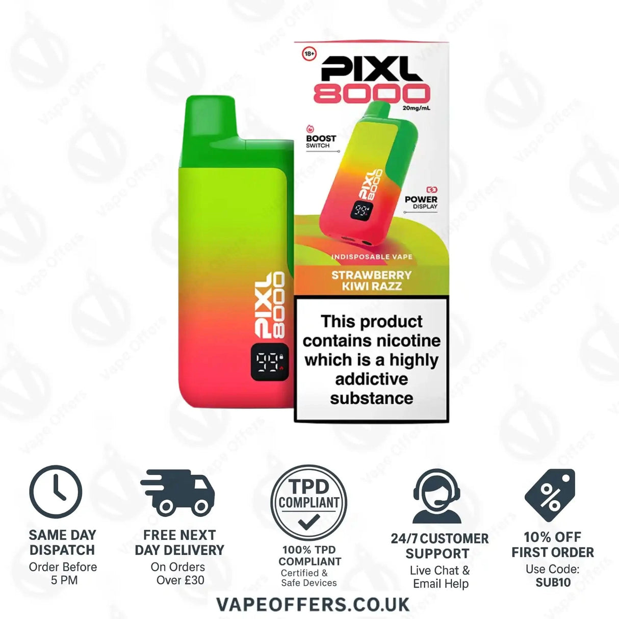 Pixl 8000 Puffs Vape Kit Strawberry Kiwi Razz