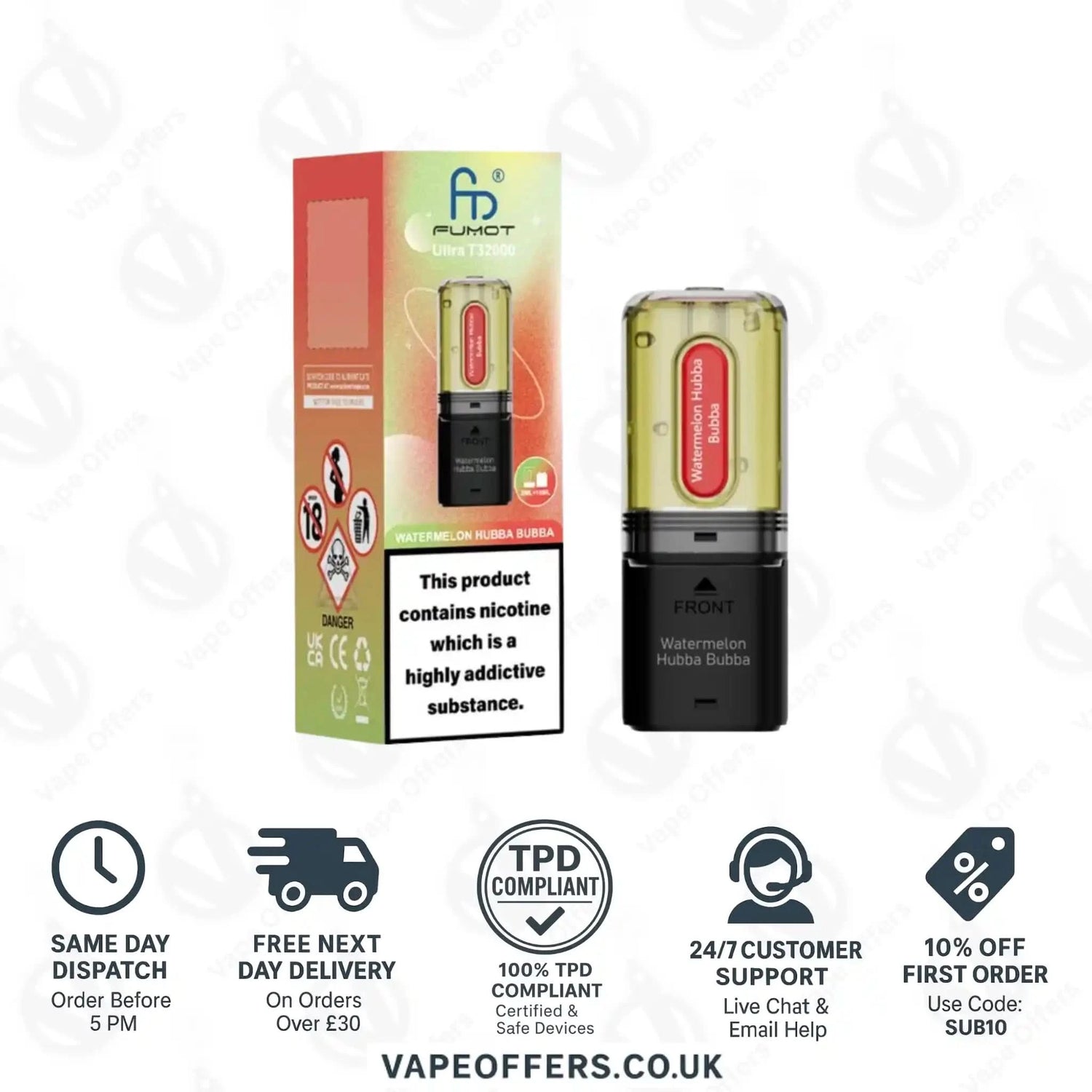 RandM Fumot Ultra T32K Prefilled Pods Watermelon Hubba Bubba