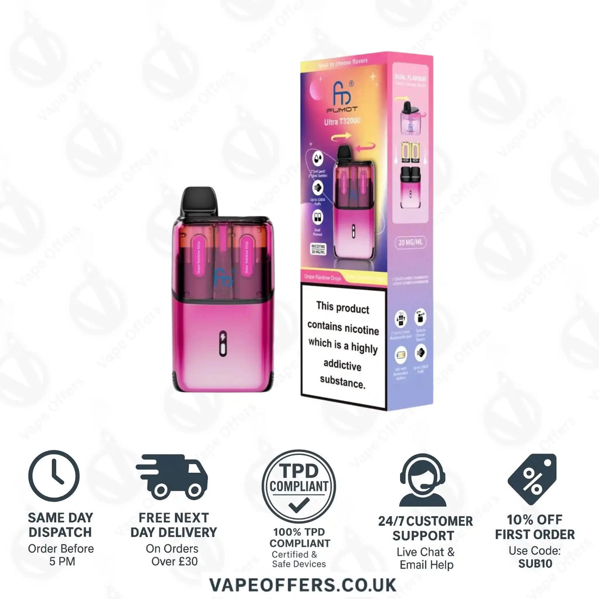 RandM Fumot Ultra T32K Puffs Prefilled Pod Kit Grape Rainbow Drops