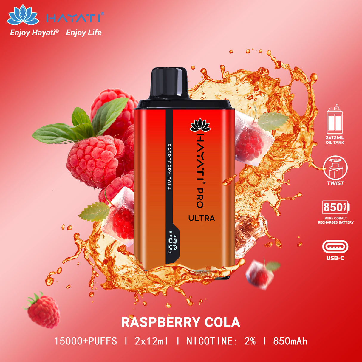 Raspberry Cola - Hayati Pro Ultra 15000 Puffs Vape