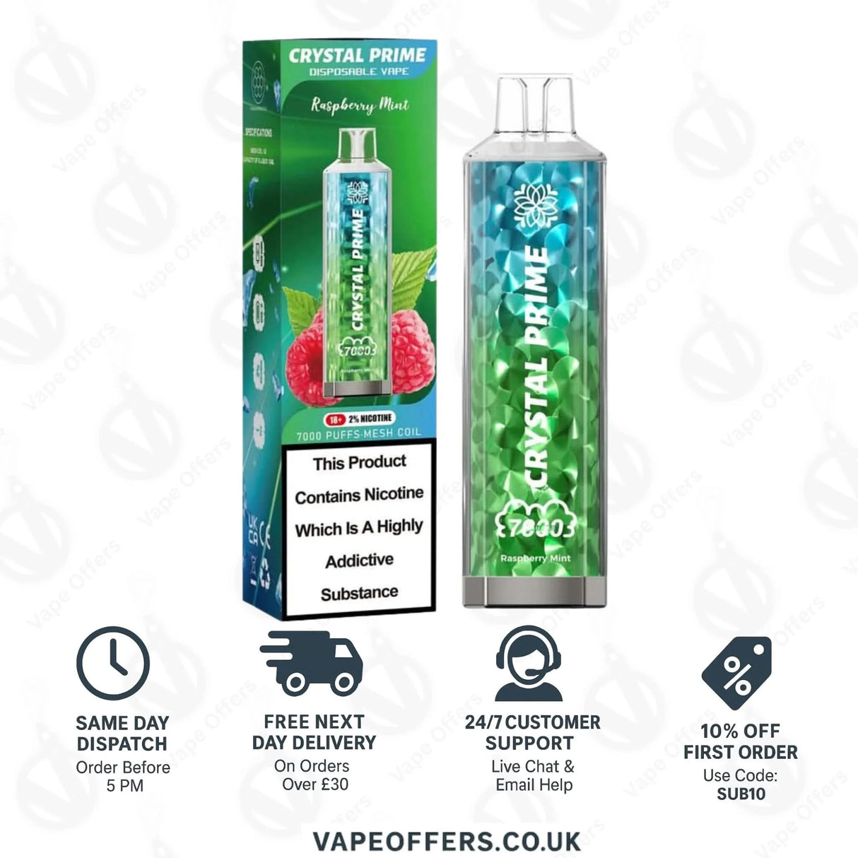 Raspberry Mint Crystal Prime 7000 Vape