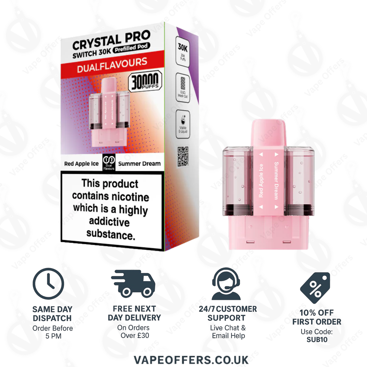 Crystal Pro Switch 30k Prefilled | Replacement Pods | 5 for £35