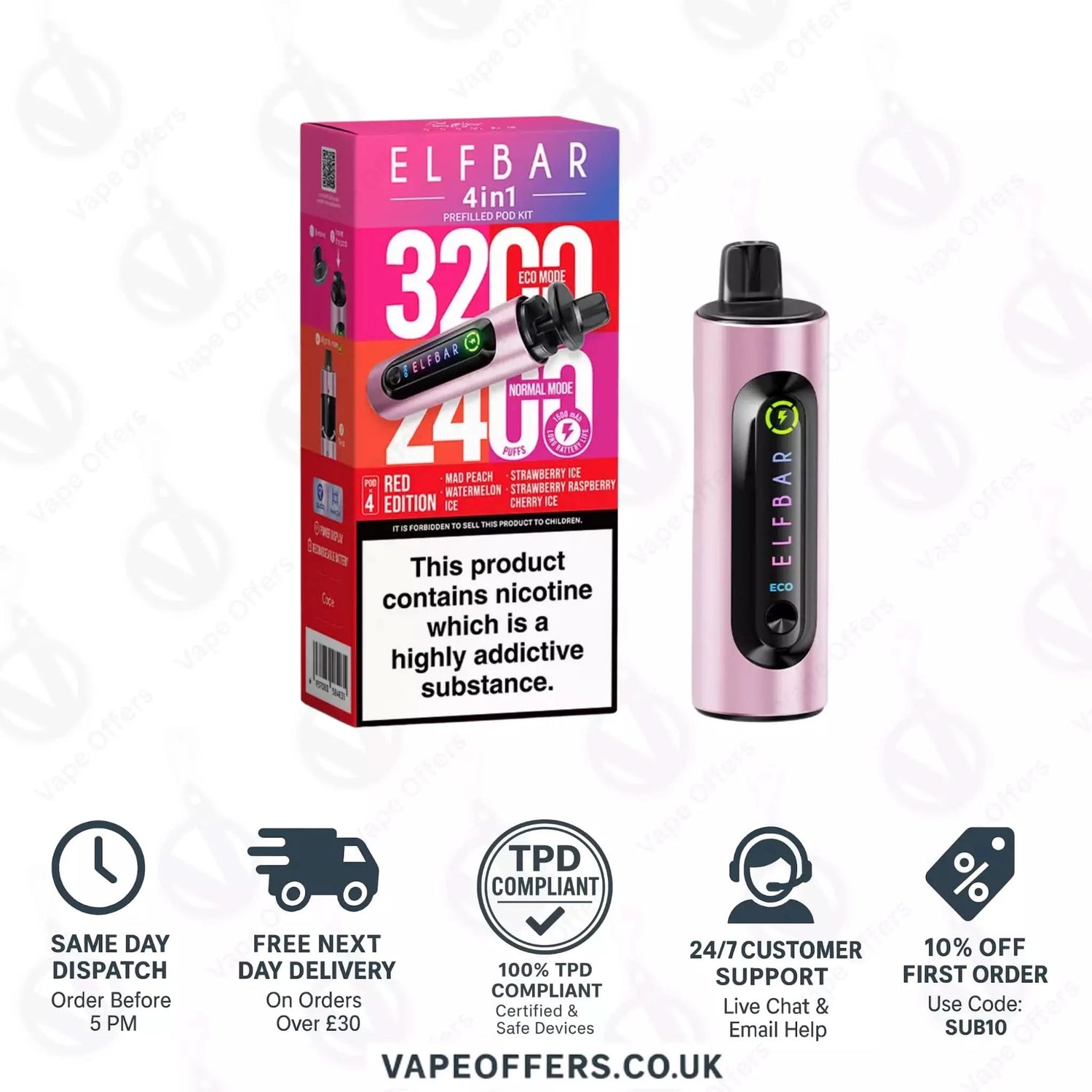 Red Edition Elf Bar 4 in 1 3200 Puffs Prefilled Pod Kit