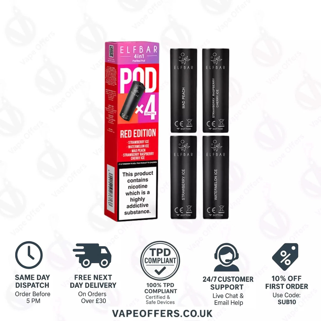 Red Edition Elf Bar 4 in 1 3200 Puffs Prefilled Pods