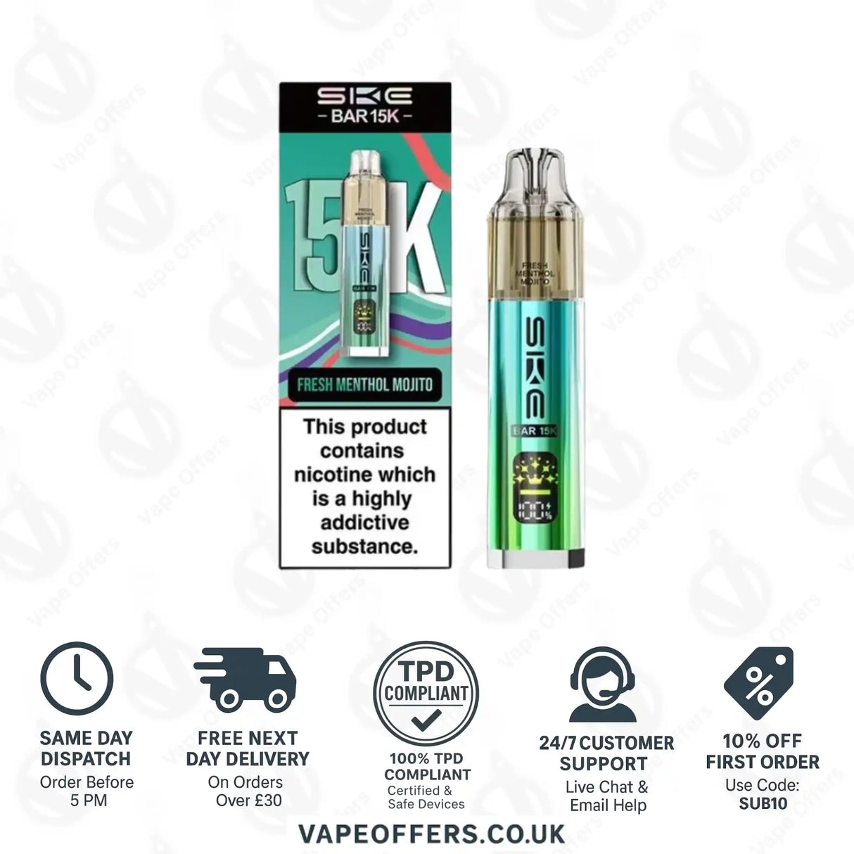 SKE Bar 15K Fresh Menthol Mojito Prefilled Pod Kit