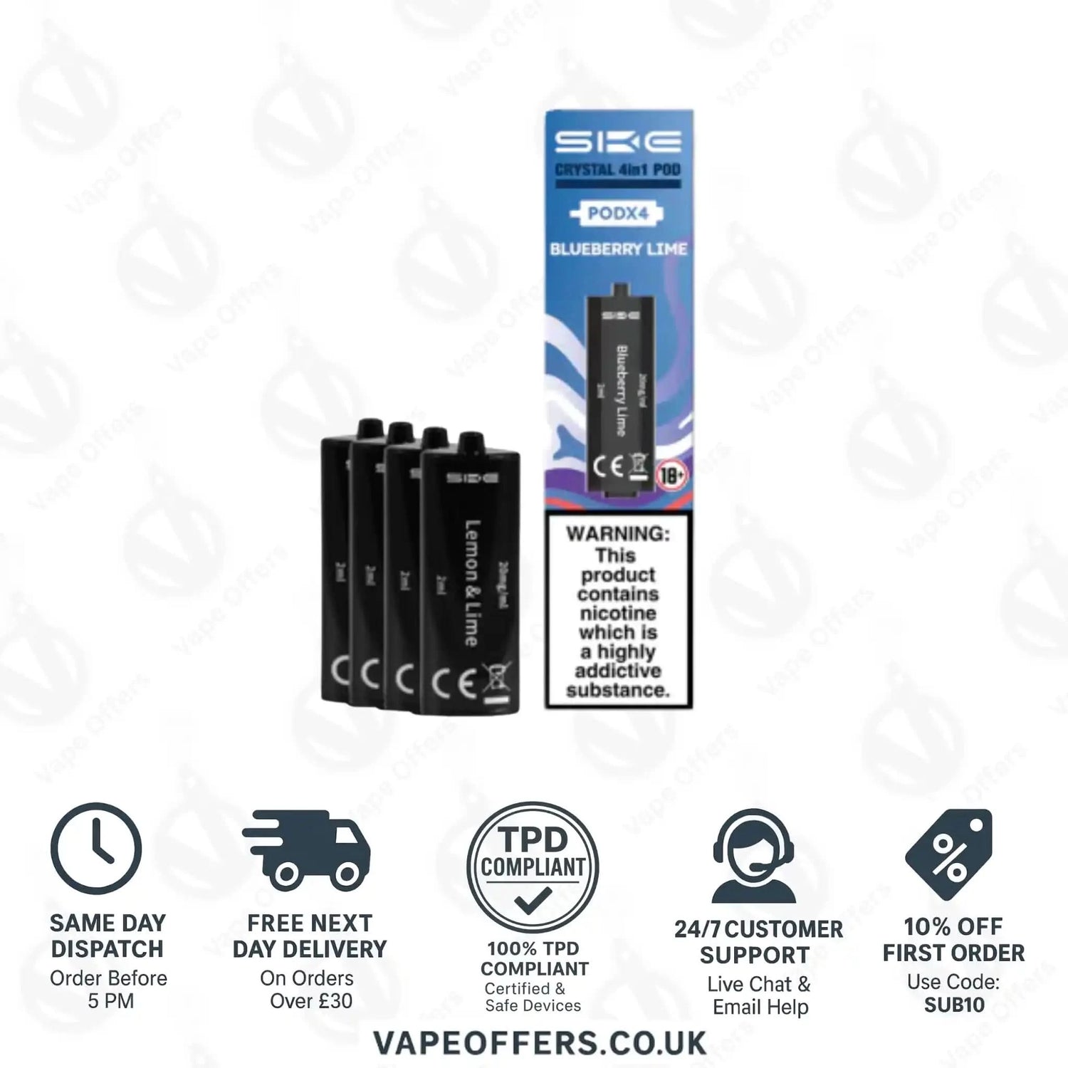 SKE Crystal 2400 4 in 1 Replacement Pods Blueberry Lime