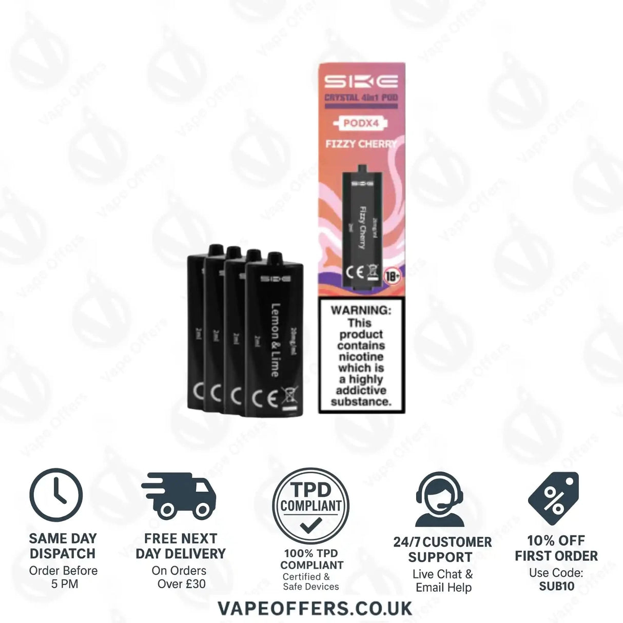 SKE Crystal 2400 4 in 1 Replacement Pods Fizzy Cherry