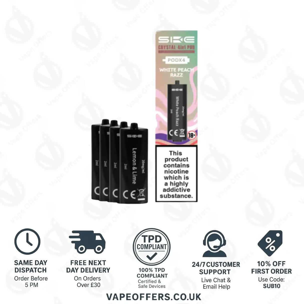 SKE Crystal 2400 4 in 1 Replacement Pods White Peach Razz