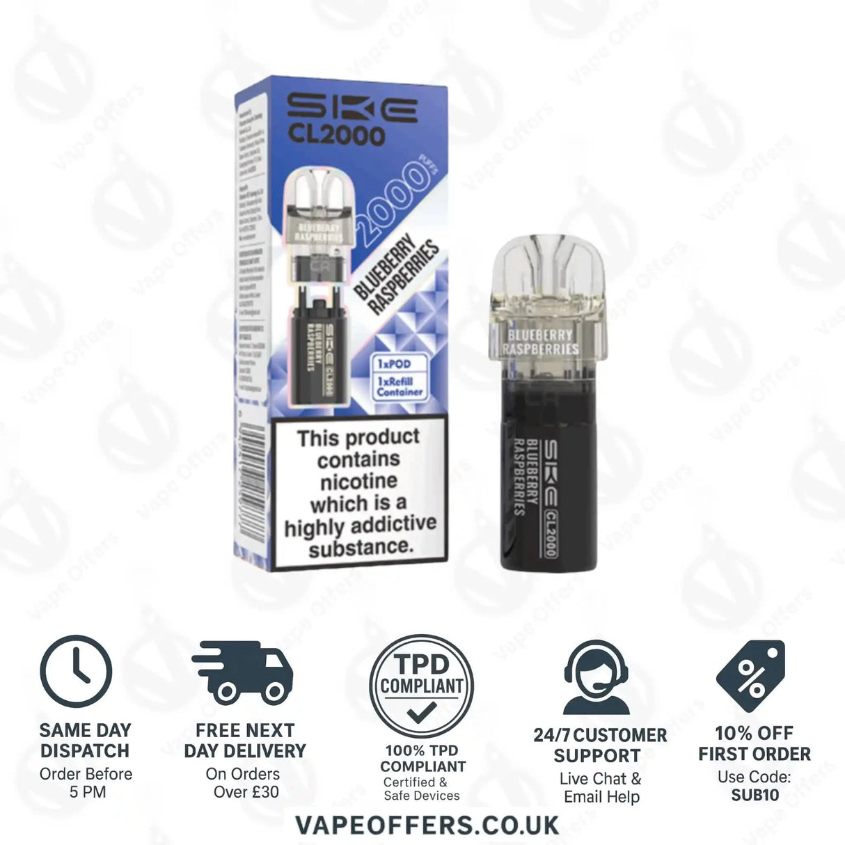 SKE Crystal CL2000 Prefilled Pod Blueberry Raspberries