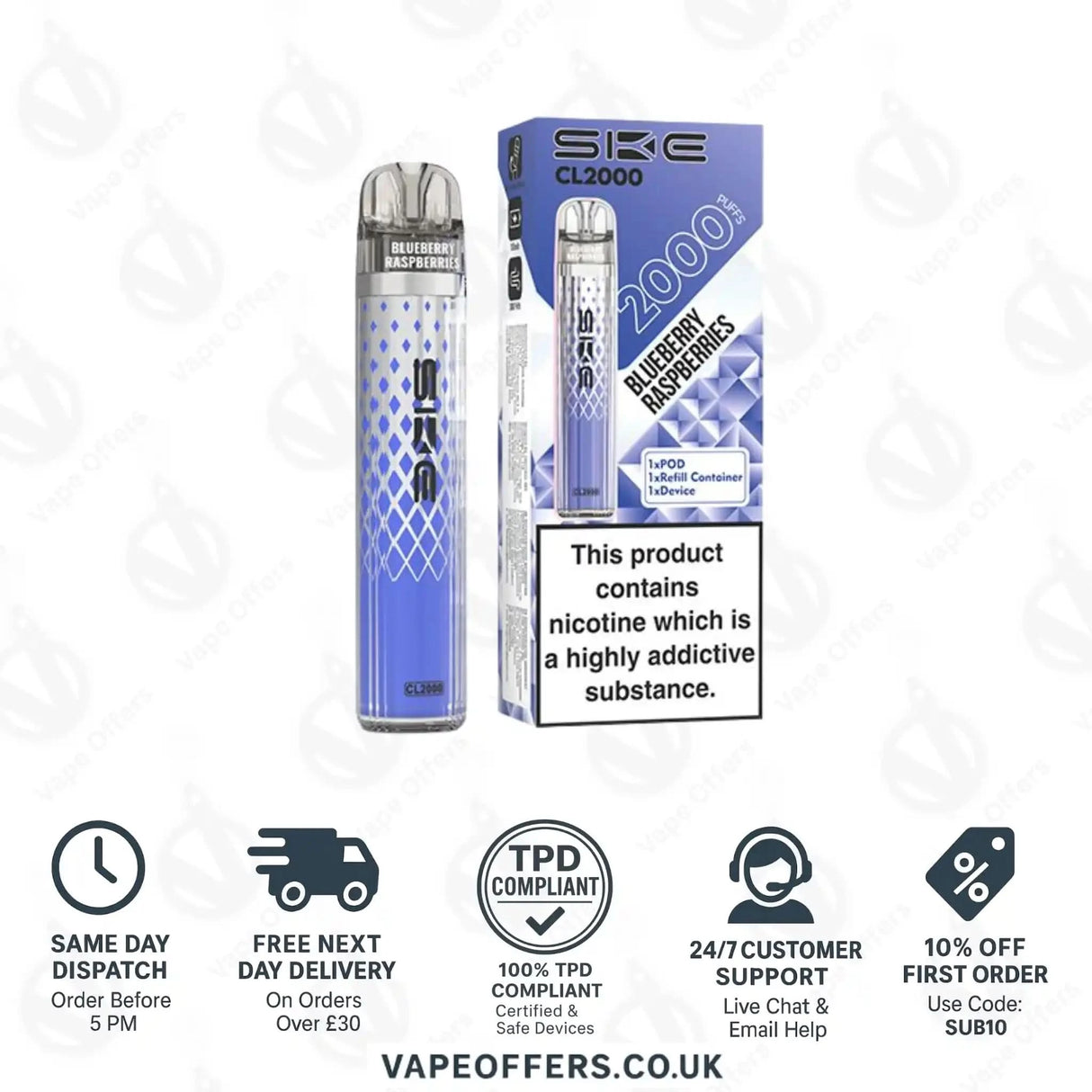 SKE Crystal CL2000 Prefilled Pod Kit Blueberry Raspberries